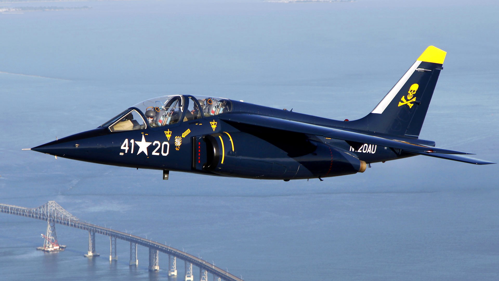 retro, the sky, the plane, training, flight, bridge, Dornier Alpha Jet, attack, sea, 1080P, HD Wallpaper