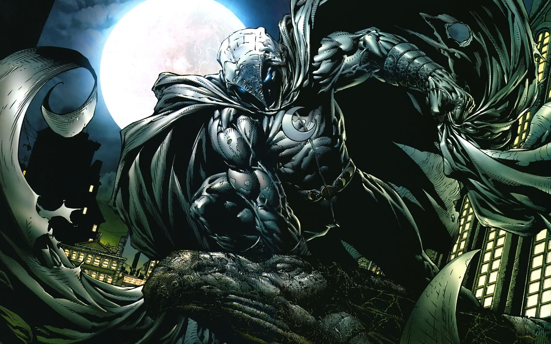 marvel, hd, knight, cartoon/comic, moon, 1080P, HD Wallpaper