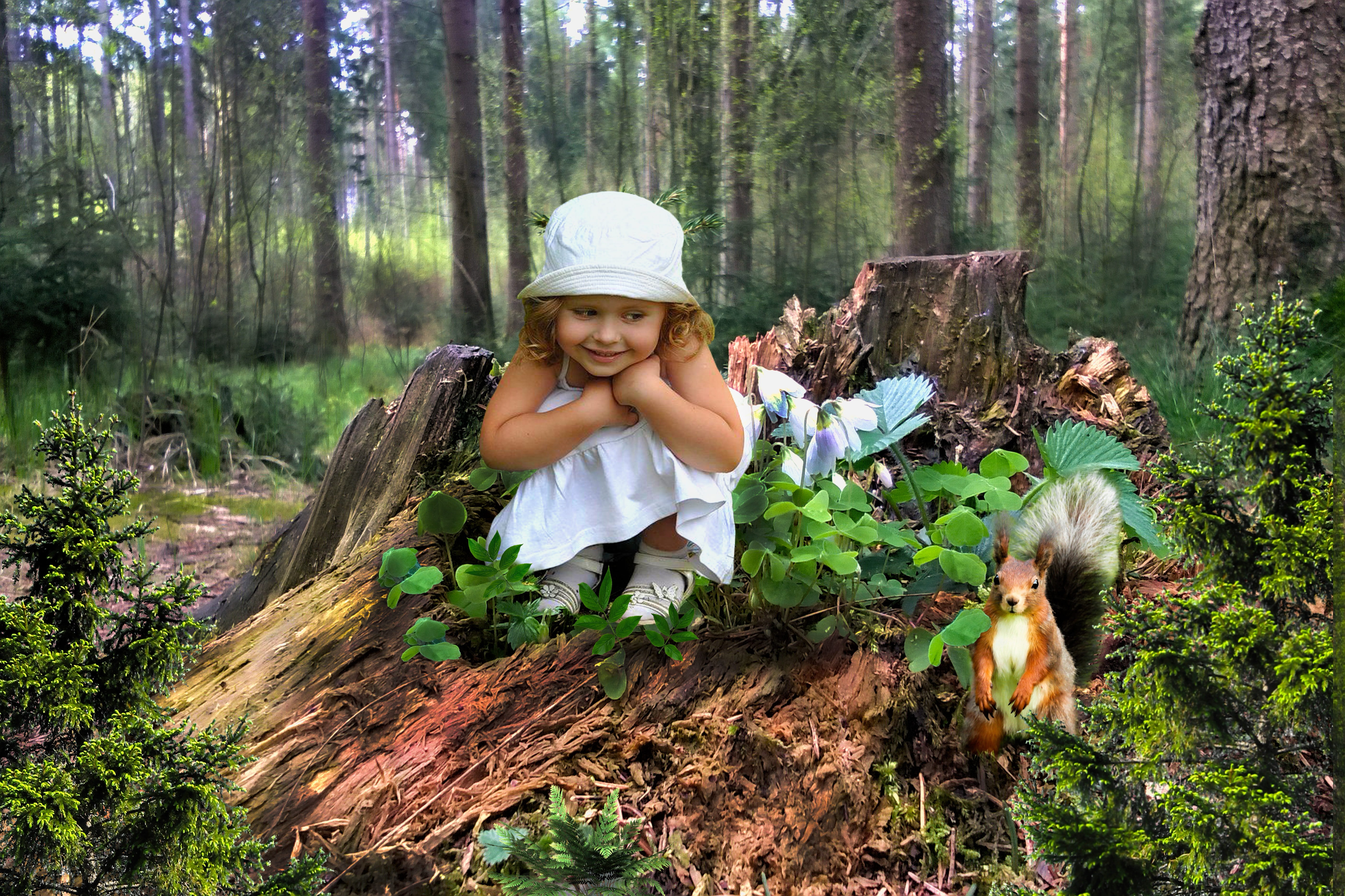people, woodland, child, girls, forest, mature adult, childhood, sitting, wood, real people, togetherness, portrait, 5K, outdoors, girl, leisure activity, HD Wallpaper
