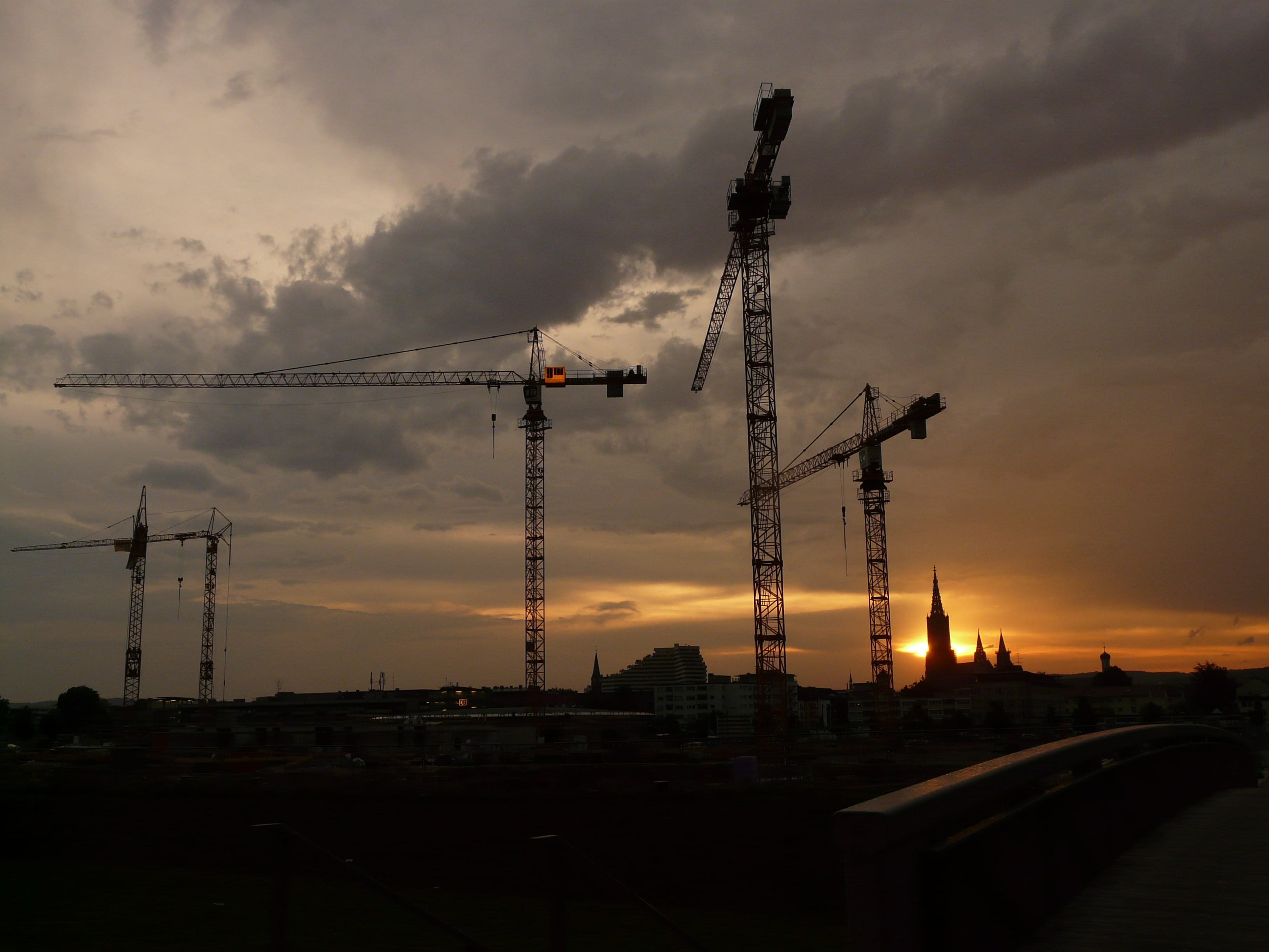 machinery, outdoors, building Exterior, construction Industry, silhouette, no people, sky, built Structure, crane - Construction Machinery, steel, sunset, HD Wallpaper