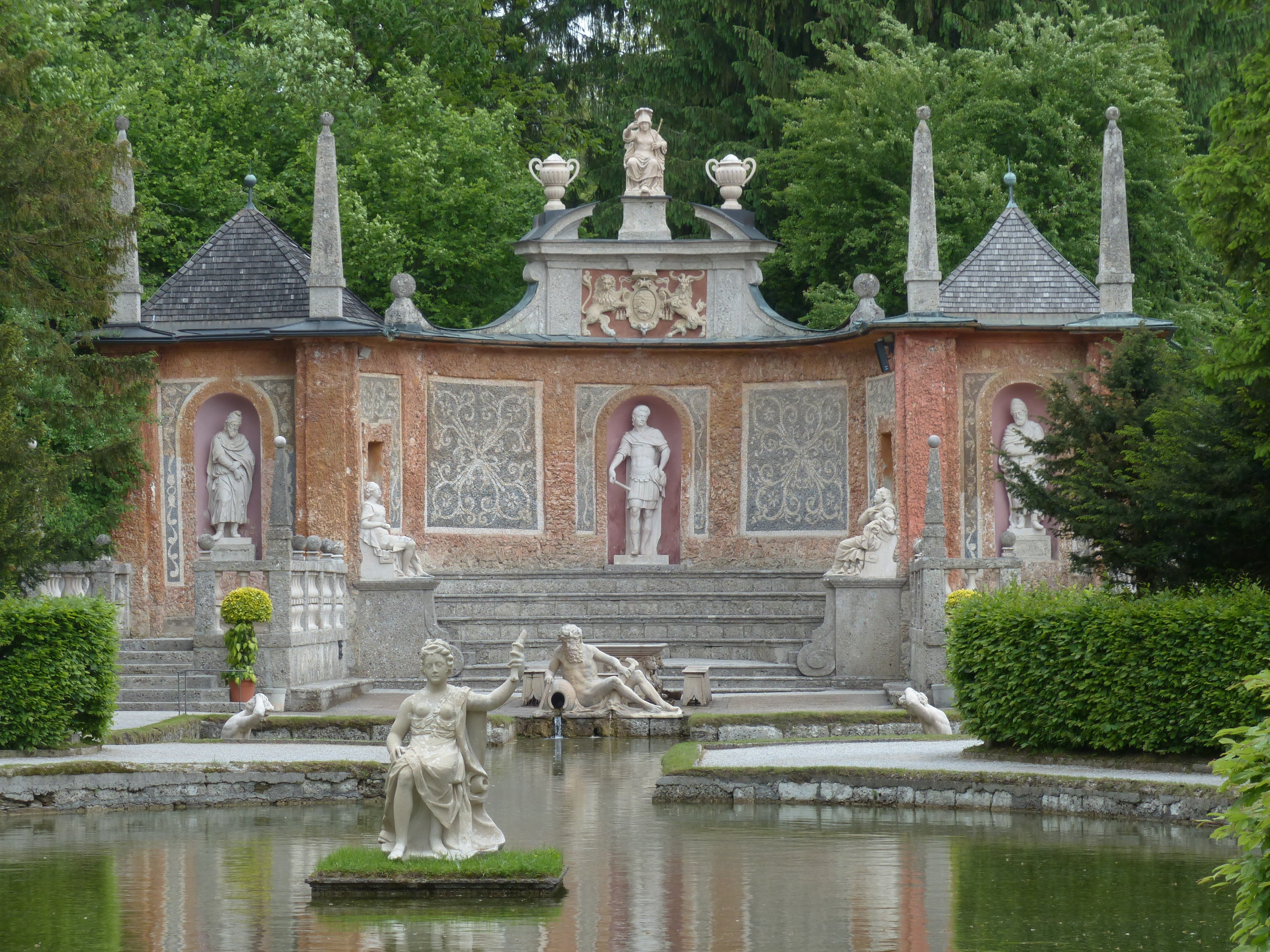 water dispenser, sculpture, male likeness, austria, stone figures, landscaped garden, pond, markus sittikus, salzburg, day, open air theatre, no people, HD Wallpaper