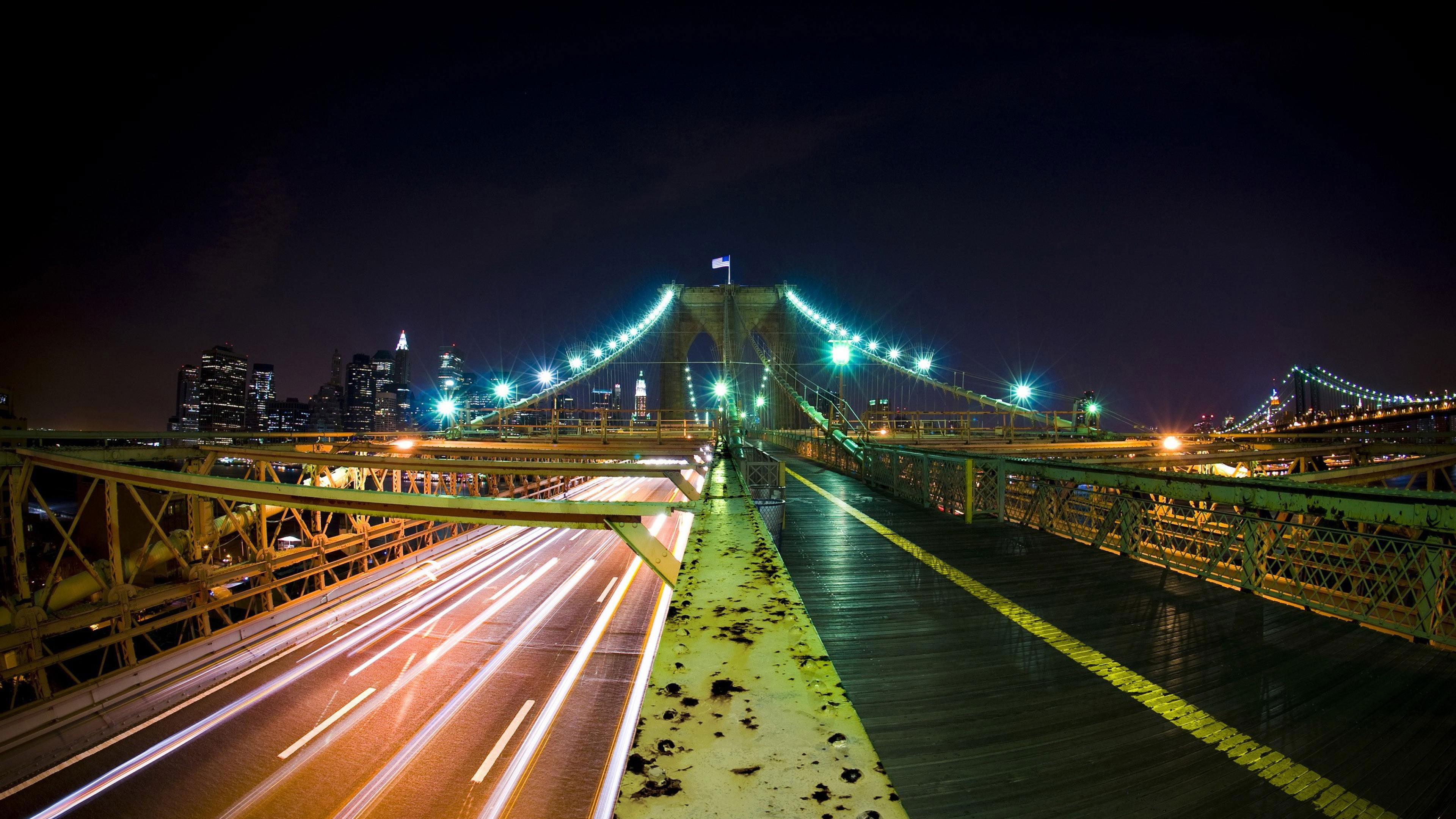 light trail, 4K, illuminated, horizon, freeway, outdoors, drive, movement, travel, architecture, auto, vehicle, asphalt, night, transportation, bridge - man made structure, HD Wallpaper