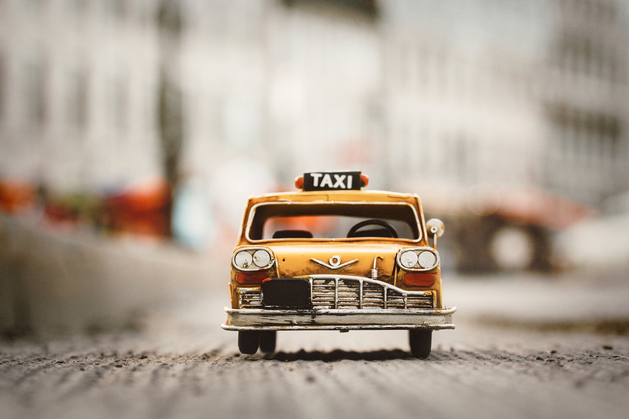 old, toy, focus on foreground, car, model, asphalt, selective focus, motor vehicle, street, architecture, road, miniature, small, day, no people, western script, HD Wallpaper