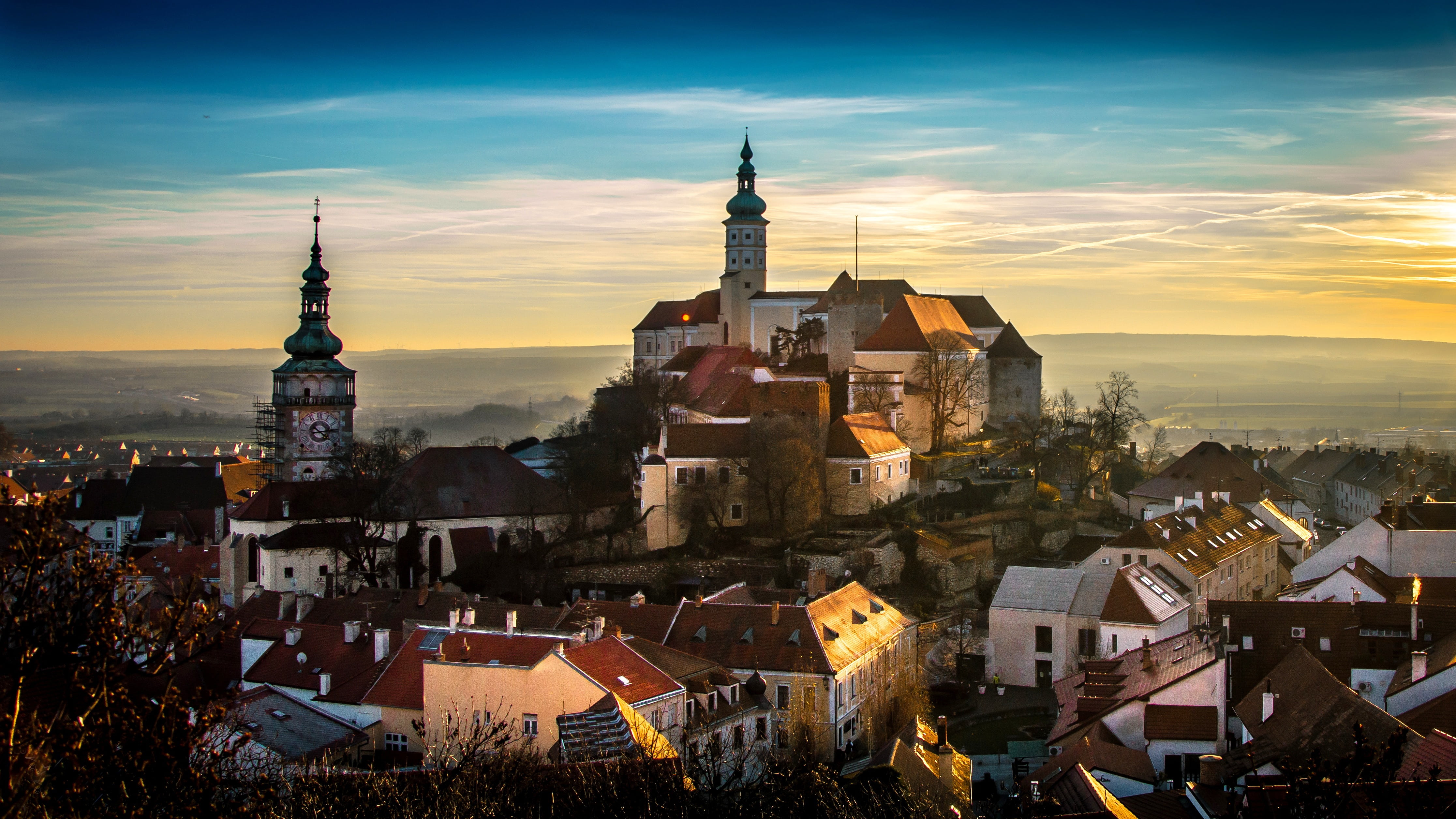 built structure, nature, things to do, czech republic, community, house, outdoors, townscape, history, steeple, sky, sunset, colors, cloud - sky, view, HD Wallpaper