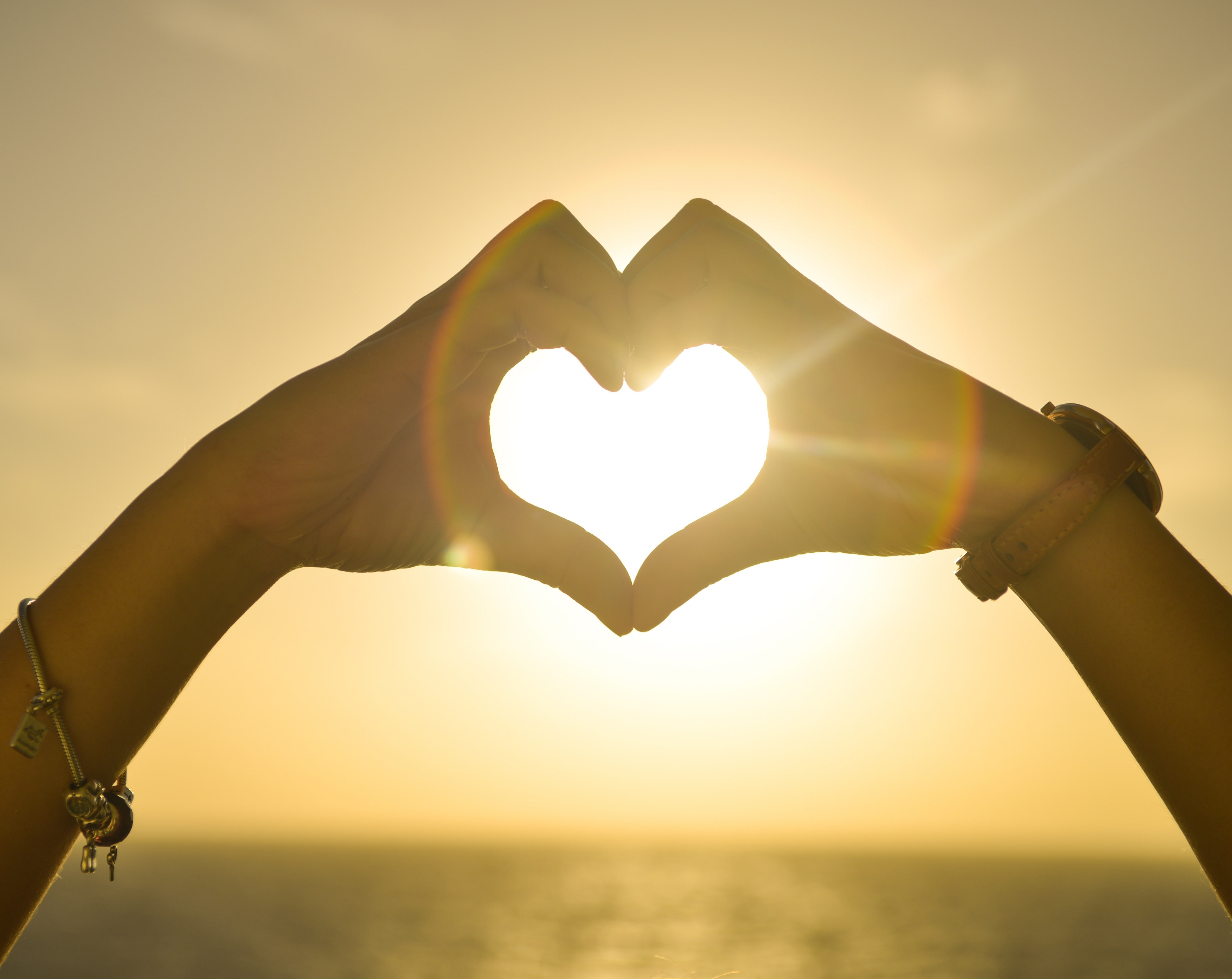 Silhouette, Valentines Day, Romantic, Sunlight, focus on foreground, hand, heart shape, backlight, making, emotion, person, design, Hands, sea, real people, HD Wallpaper