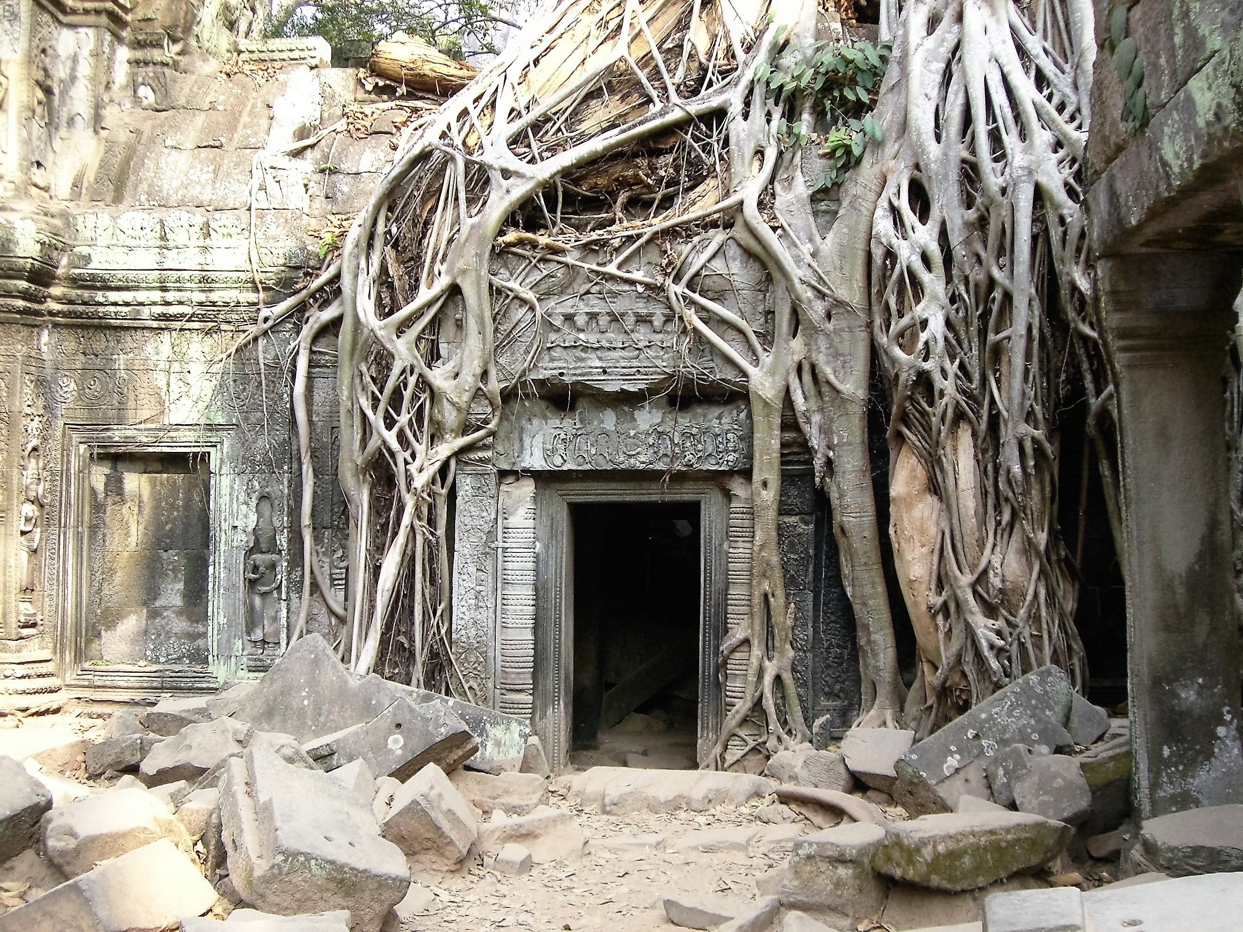 no people, demolished, ruined, old, expired, ruin, built structure, run-down, temple, door, world heritage, entrance, building exterior, decline, bad condition, HD Wallpaper
