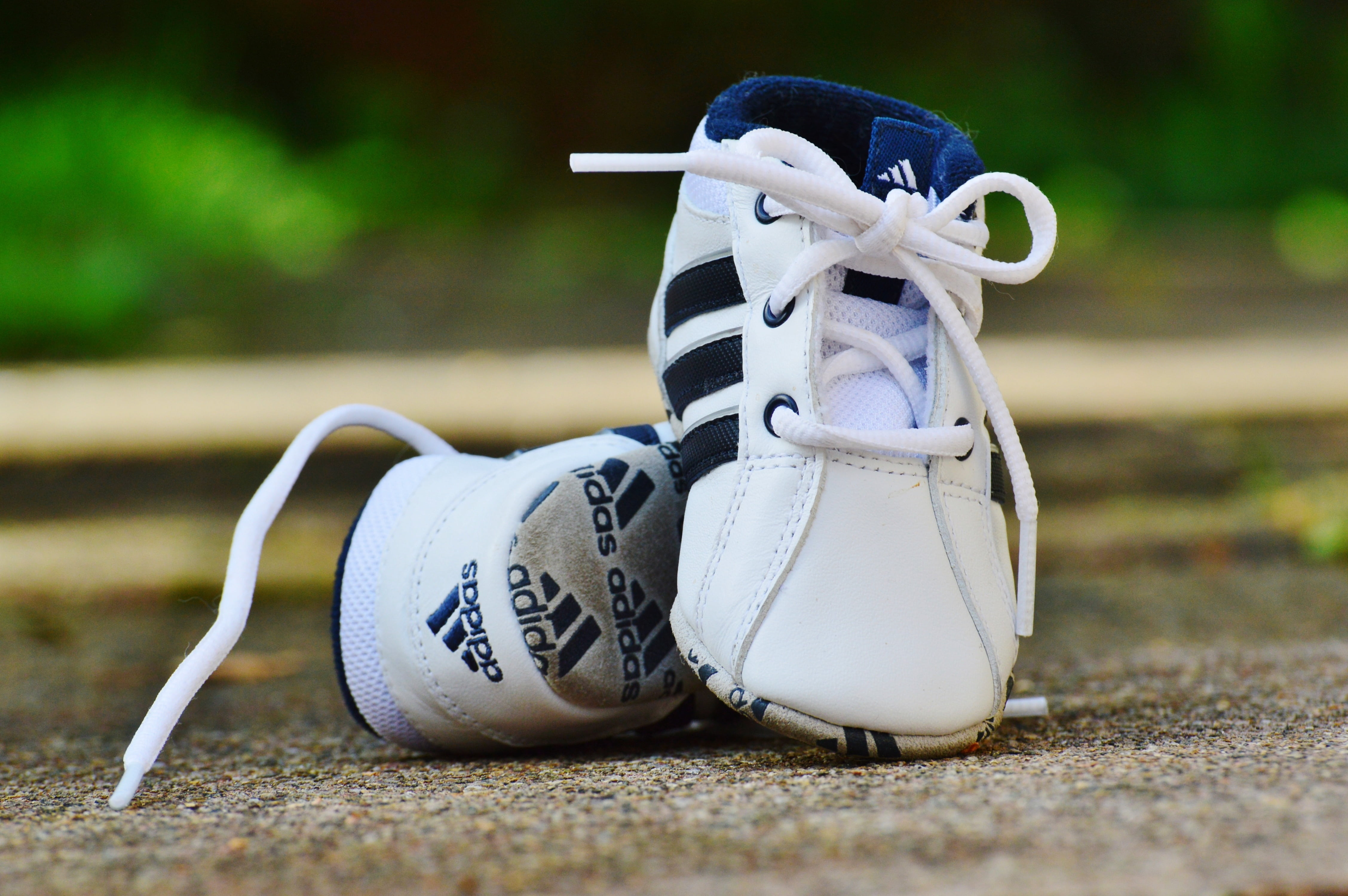 focus on foreground, celebration, white color, lace - fastener, selective focus, no people, two objects, plant, shoes, adidas, nature, still life, baby shoes, HD Wallpaper