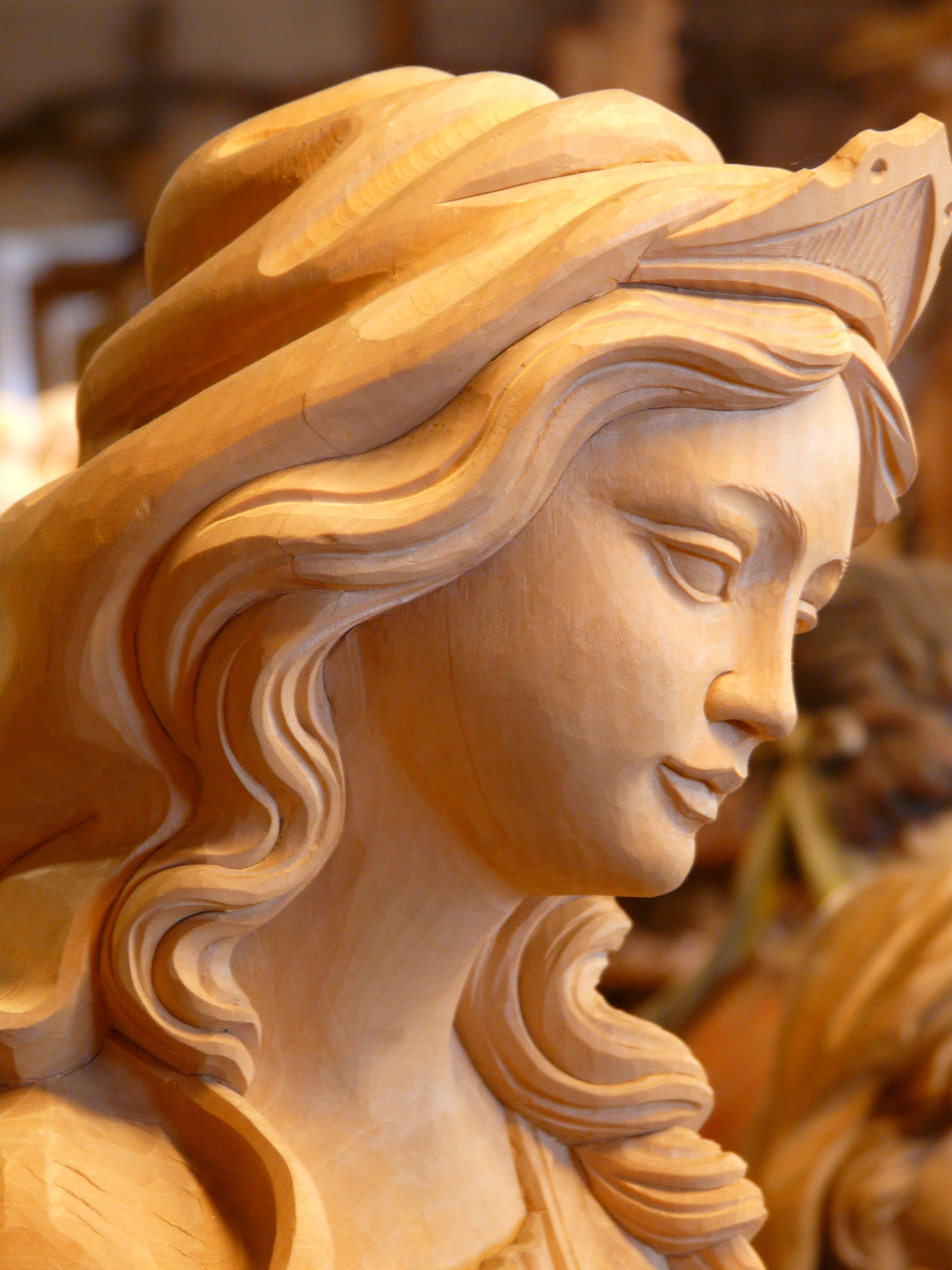 no people, girl, carving, belief, wood, sculpture, craft, madonna, close-up, the past, in thoughts, statue, 2K, religion, woman, pretty, face, architecture, Phone HD Wallpaper