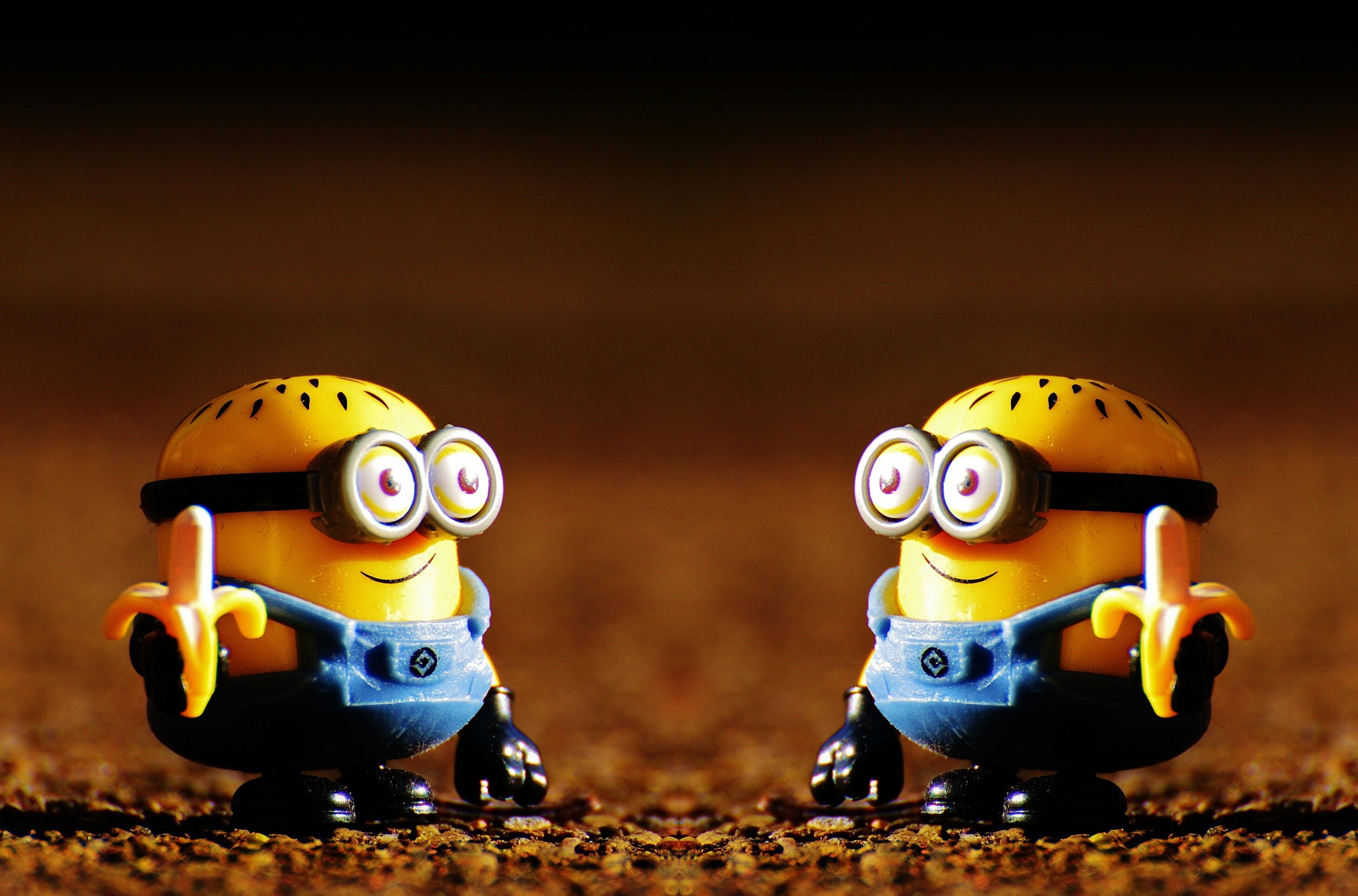 Minions, Double, Banana, group of objects, funny, art and craft, animal representation, small group of objects, sport, illustration, number, two objects, HD Wallpaper