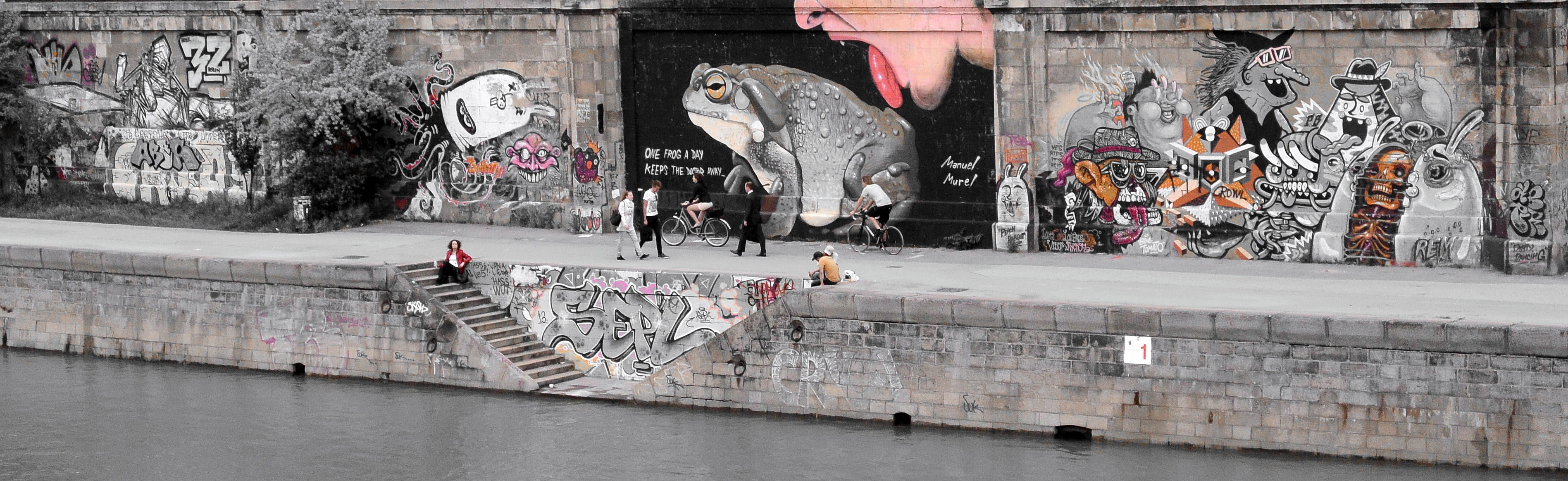 architecture, vienna, day, sprayer, Street Art, Art, wall, canal, people, text, england, 2K, painted wall, street, art and craft, wall - building feature, HD Wallpaper
