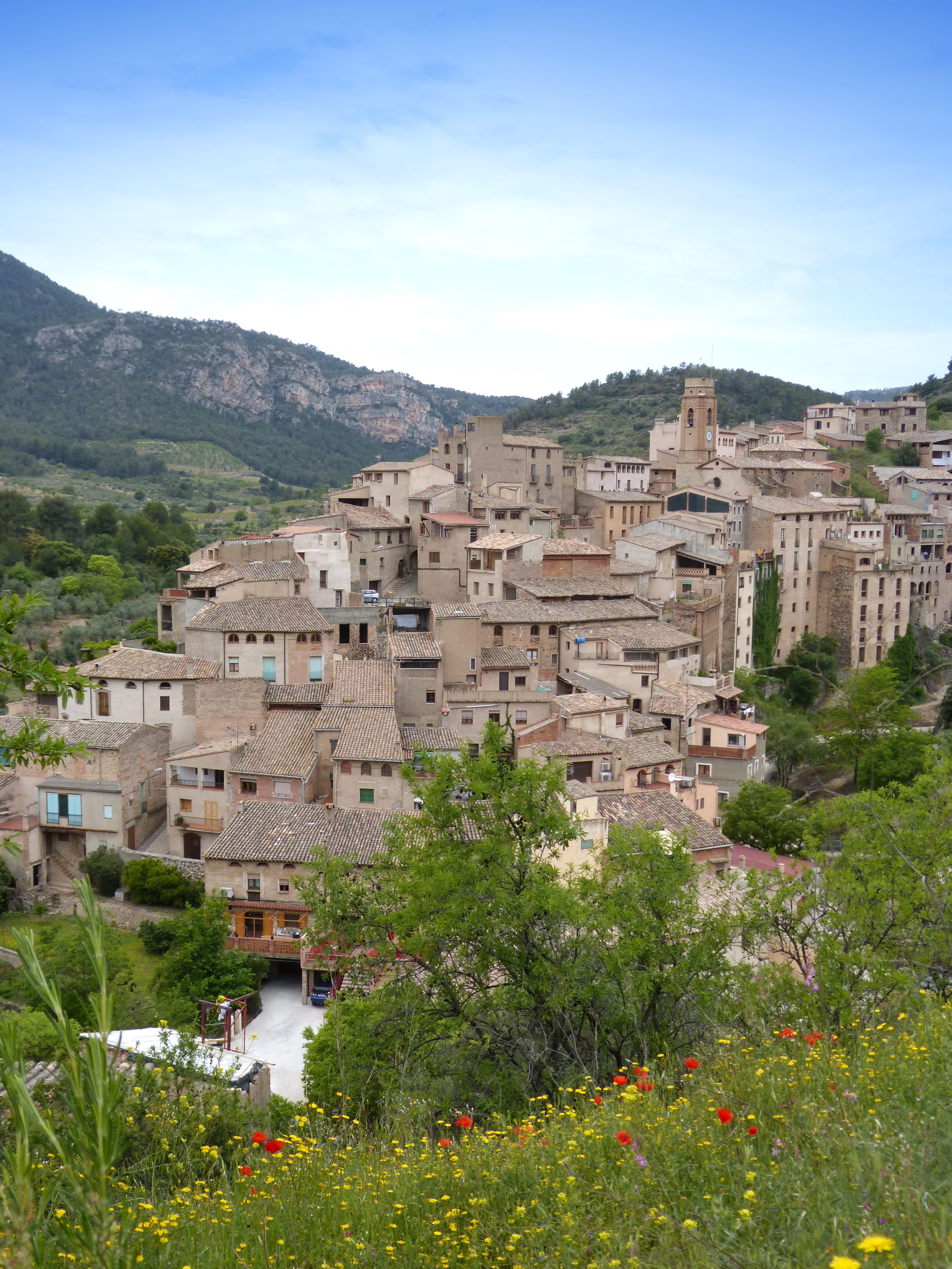 4K, architecture, people, residential district, vilella baixa, spring, outdoors, town, environment, montsant, built structure, house, panoramic, hill, Phone HD Wallpaper