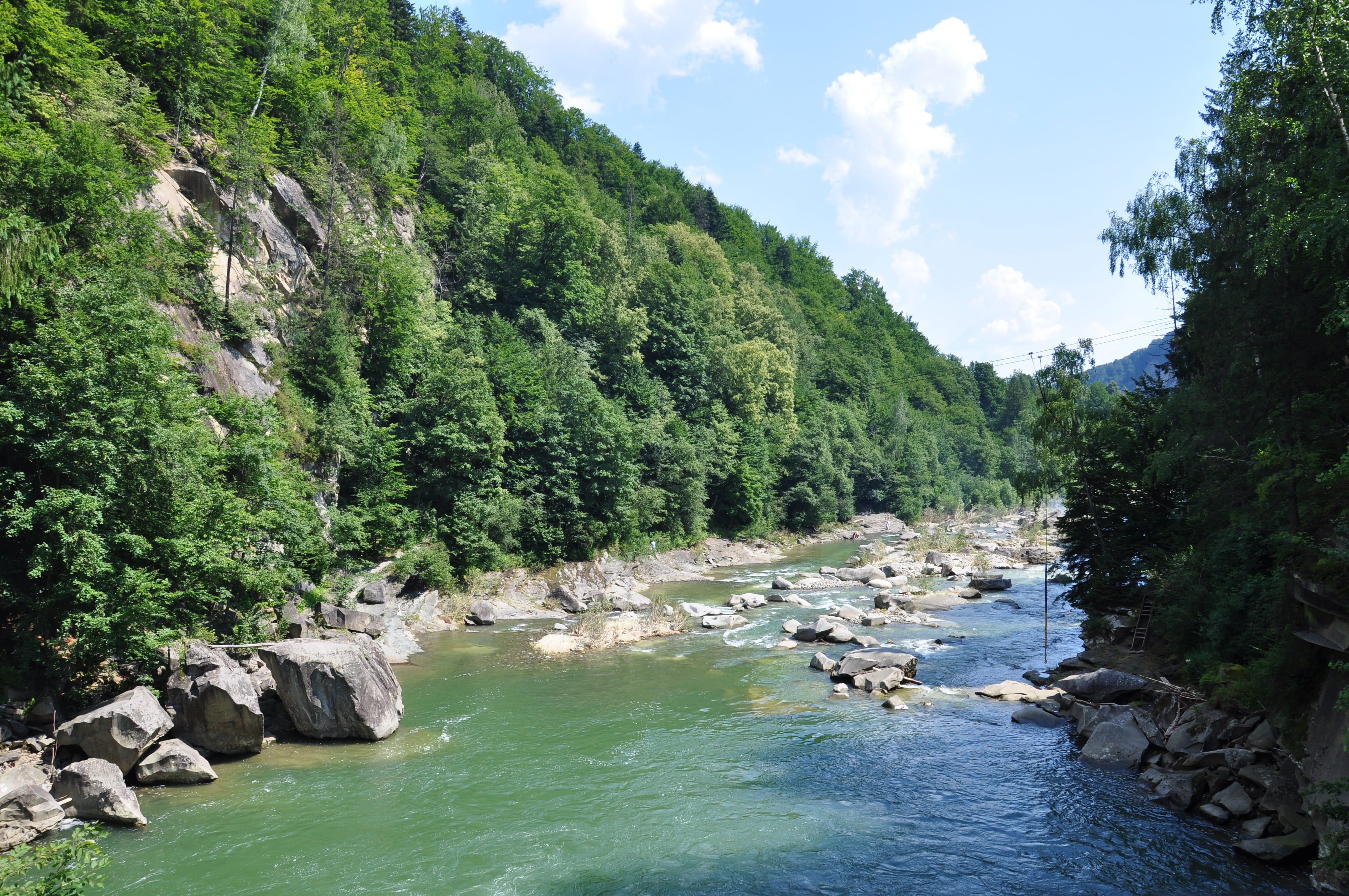 solid, land, sky, will, air, stream, forest, tranquility, scenics - nature, the carpathians, no people, outdoors, river, summer in the mountains, flowing water, HD Wallpaper