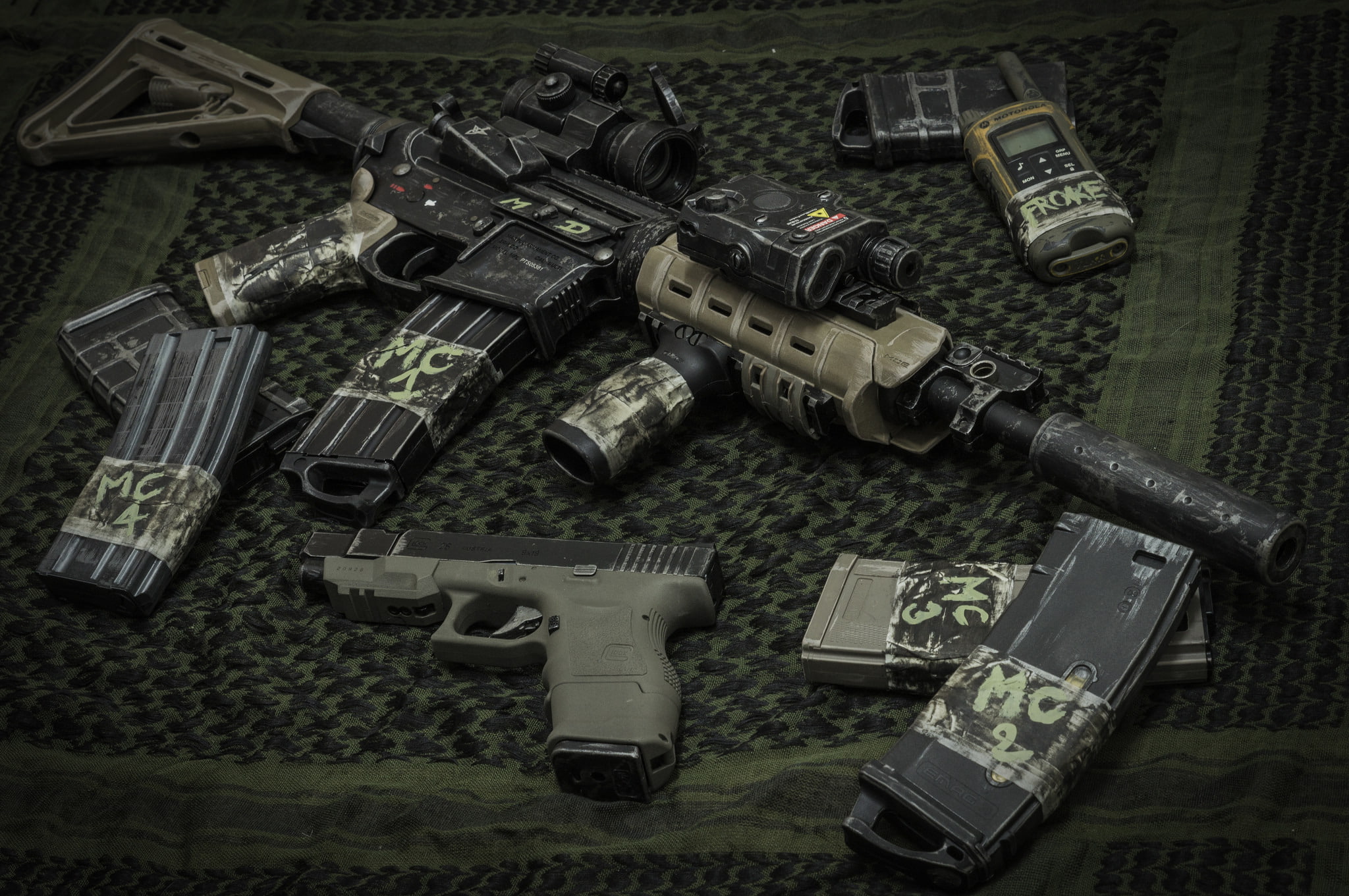 weapons, assault rifle, Glock 26, 1080P, carabiner, HD Wallpaper