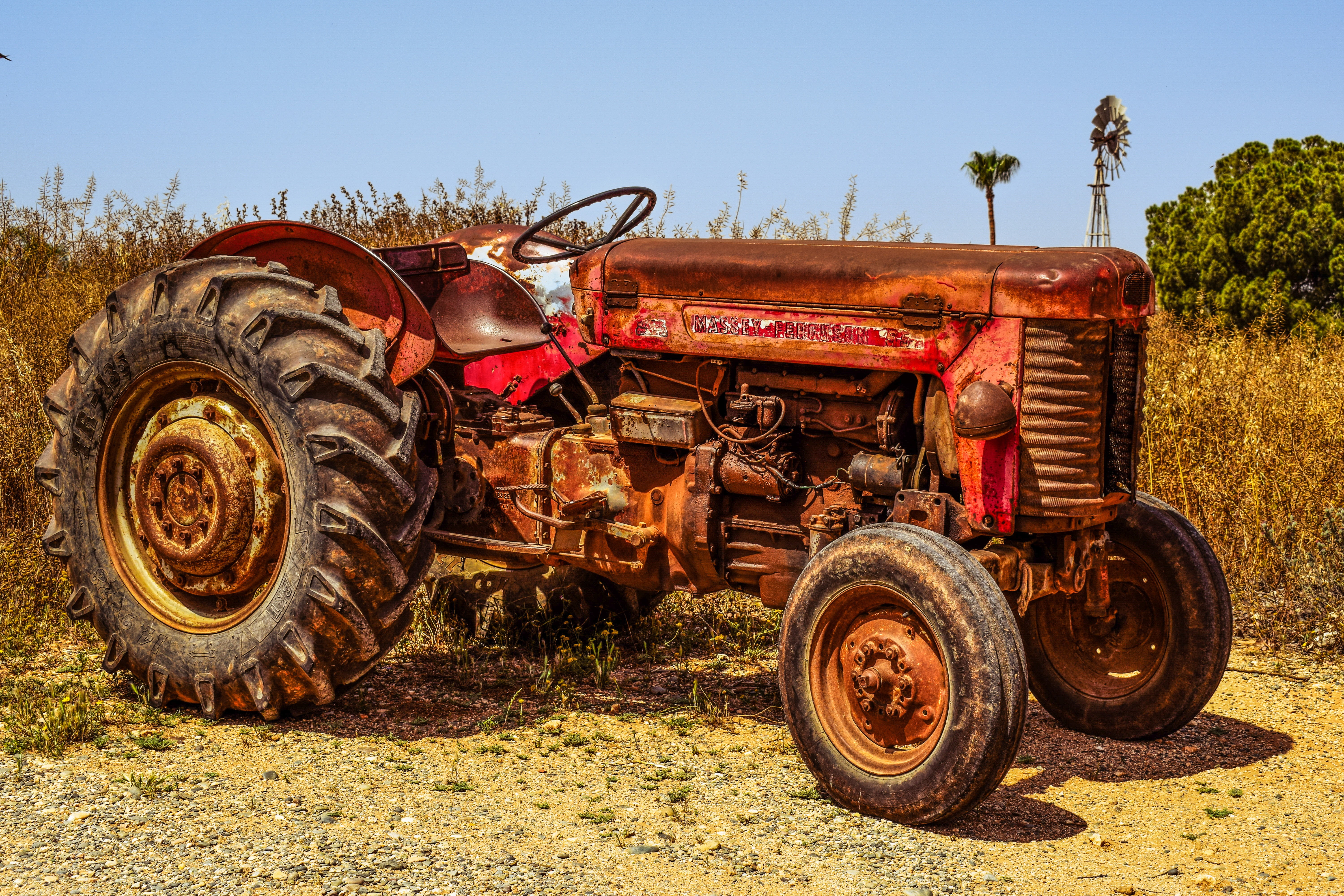 rural scene, withered, agricultural equipment, antique, combine harvester, red, machine, agricultural machinery, sunlight, plant, obsolete, nature, old, HD Wallpaper