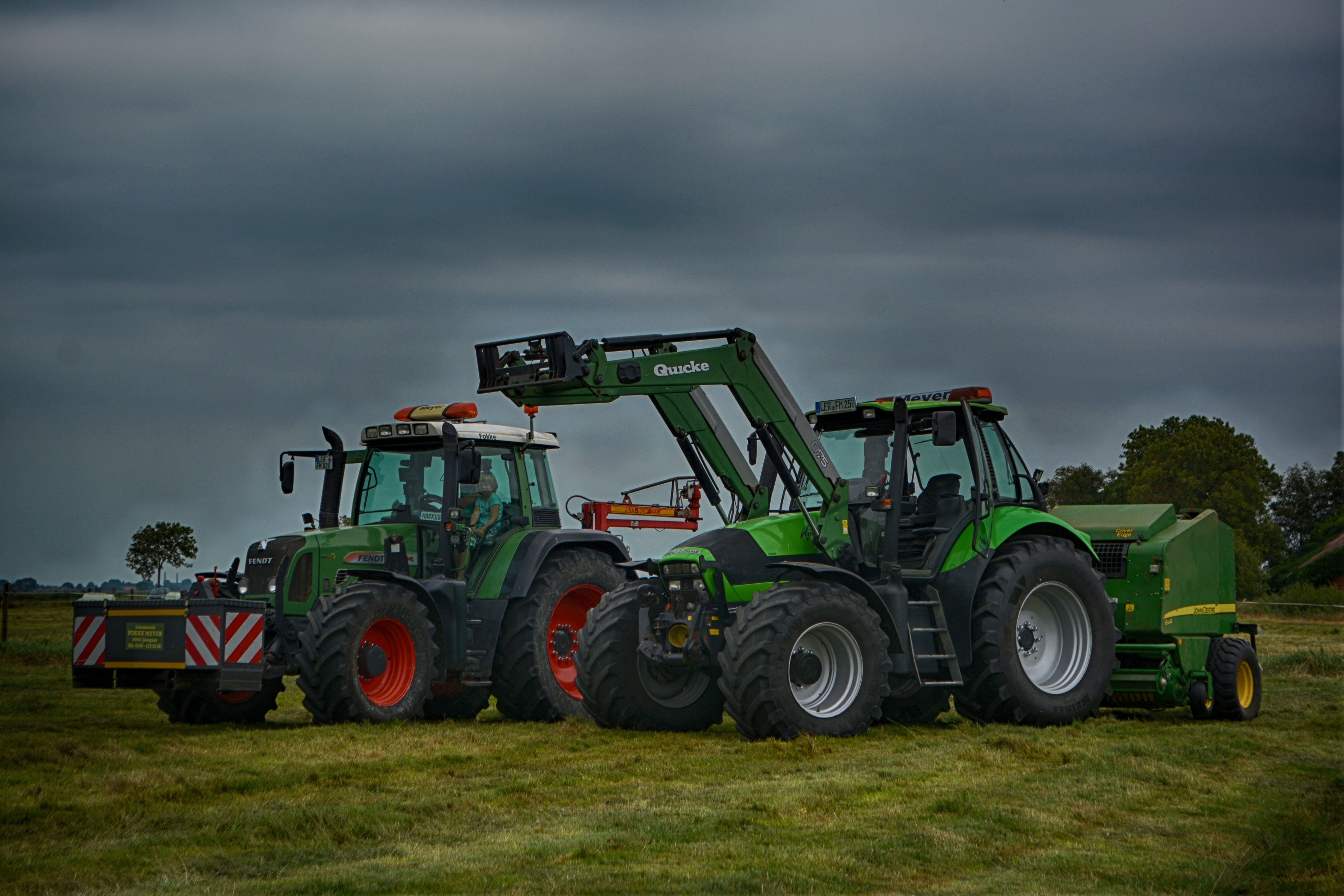 tractor, tractors, agricultural equipment, grass, cloud - sky, fokke meyer, landtechnik, mode of transportation, nature, machinery, working machine, harvester, HD Wallpaper