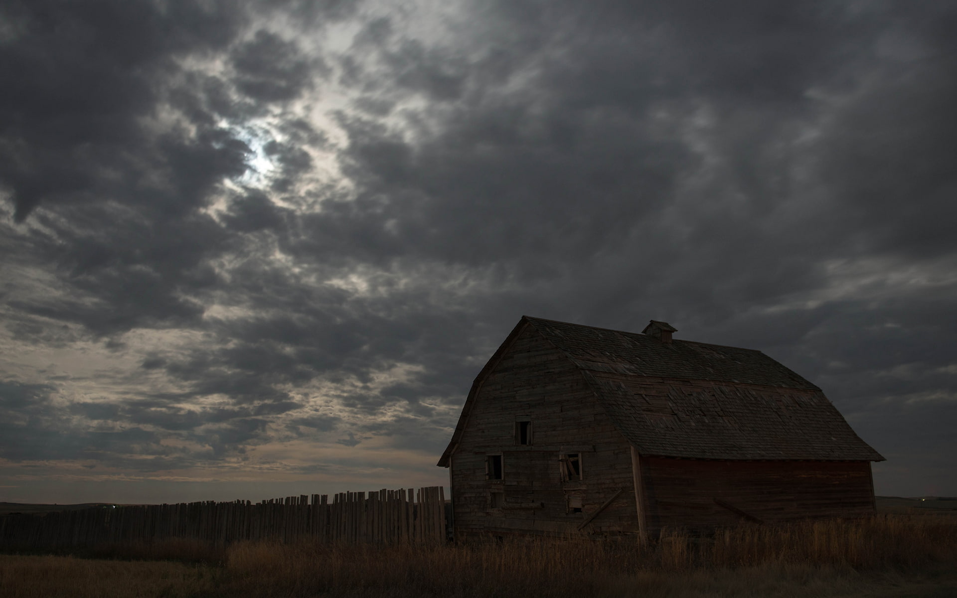 clouds, decay, abandon, 1080P, hd, urban, dilapidated, nature, deserted, barn, HD Wallpaper
