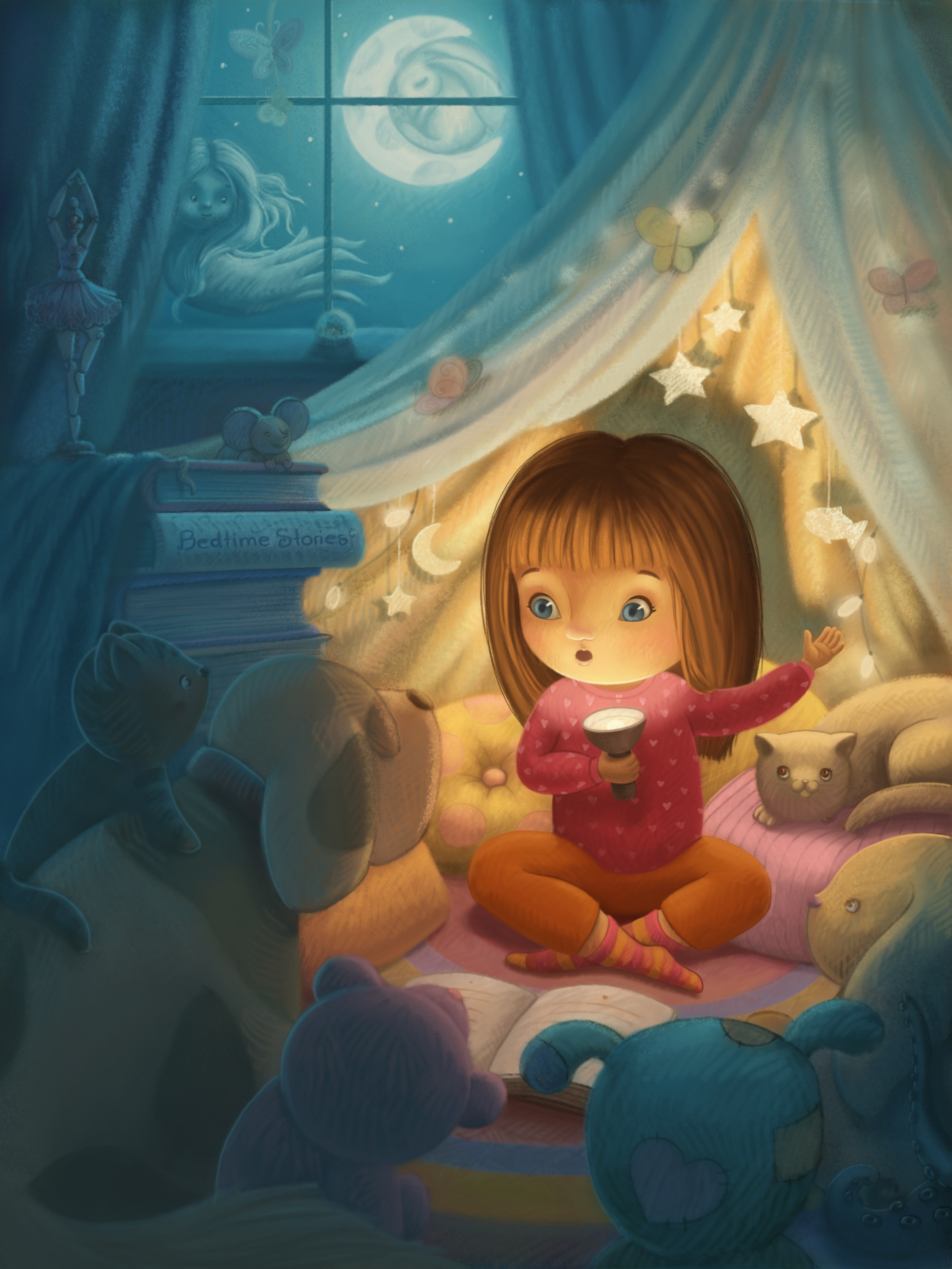 Fairy, Digital art, Toys, 4K, Bedtime stories, HD, Animals, Cartoon, Moon, Phone HD Wallpaper