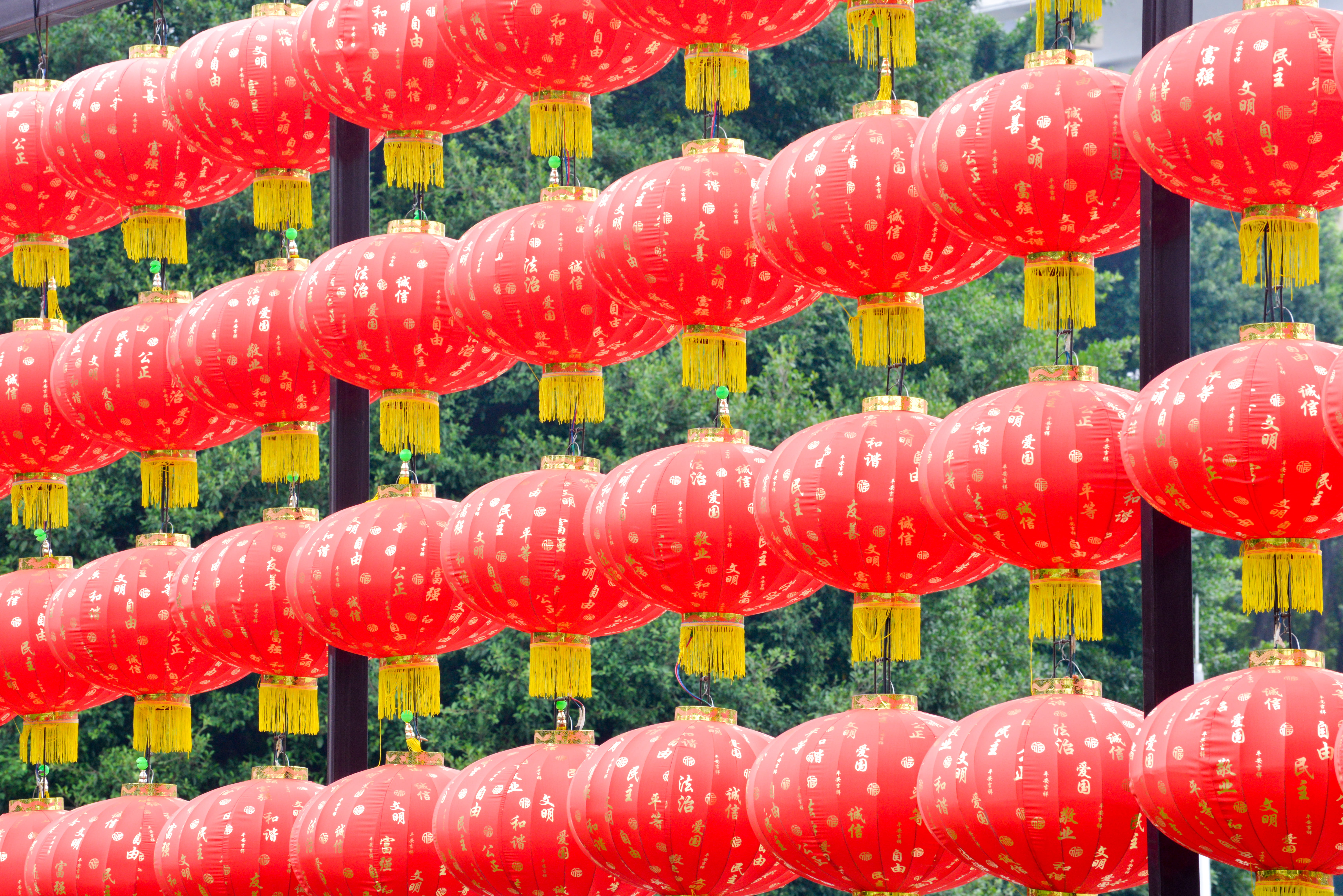 day, red, in a row, arrangement, good luck, decoration, good fortune, lanterns, four, market, large group of objects, backgrounds, food, multi colored, HD Wallpaper