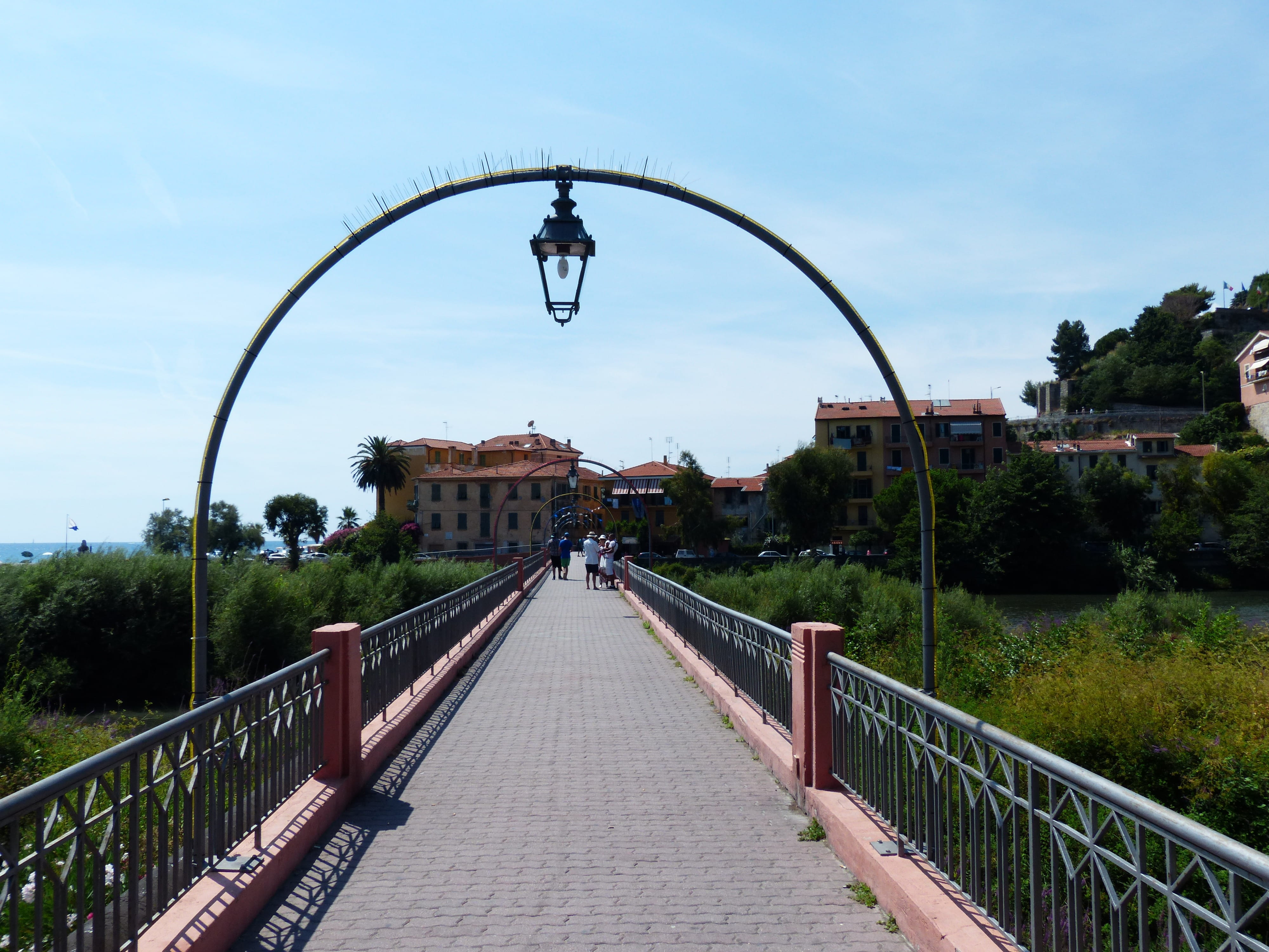 footbridge, bishop city, seaside resort, arch, 4K, river, crossing, spa, day, building exterior, real people, city, imperia, incidental people, direction, HD Wallpaper