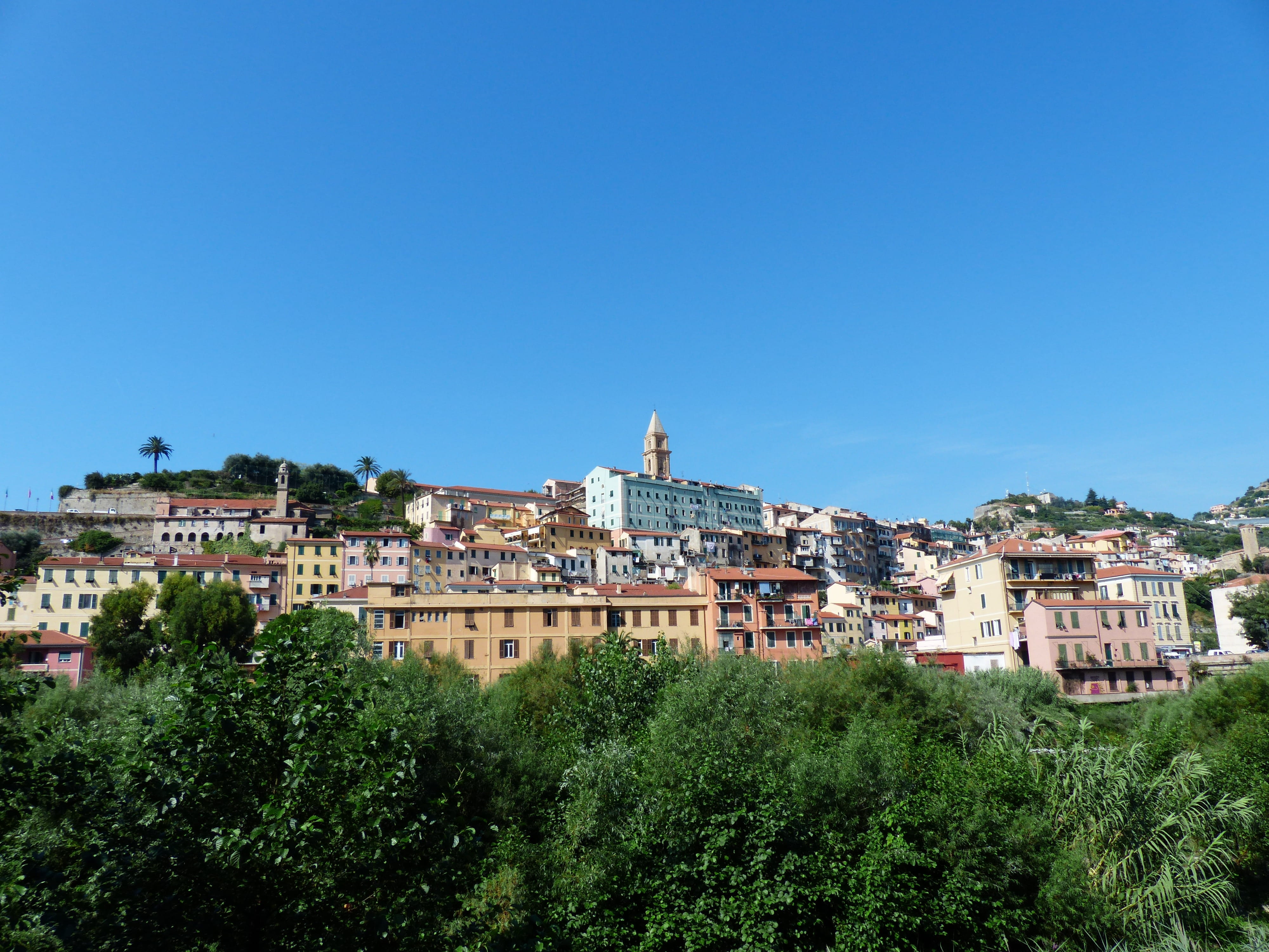 spa, color, growth, border town, houses, italy france, outdoors, Old Town, assorted, sky, clear sky, nature, architecture, copy space, homes, house, plant, HD Wallpaper