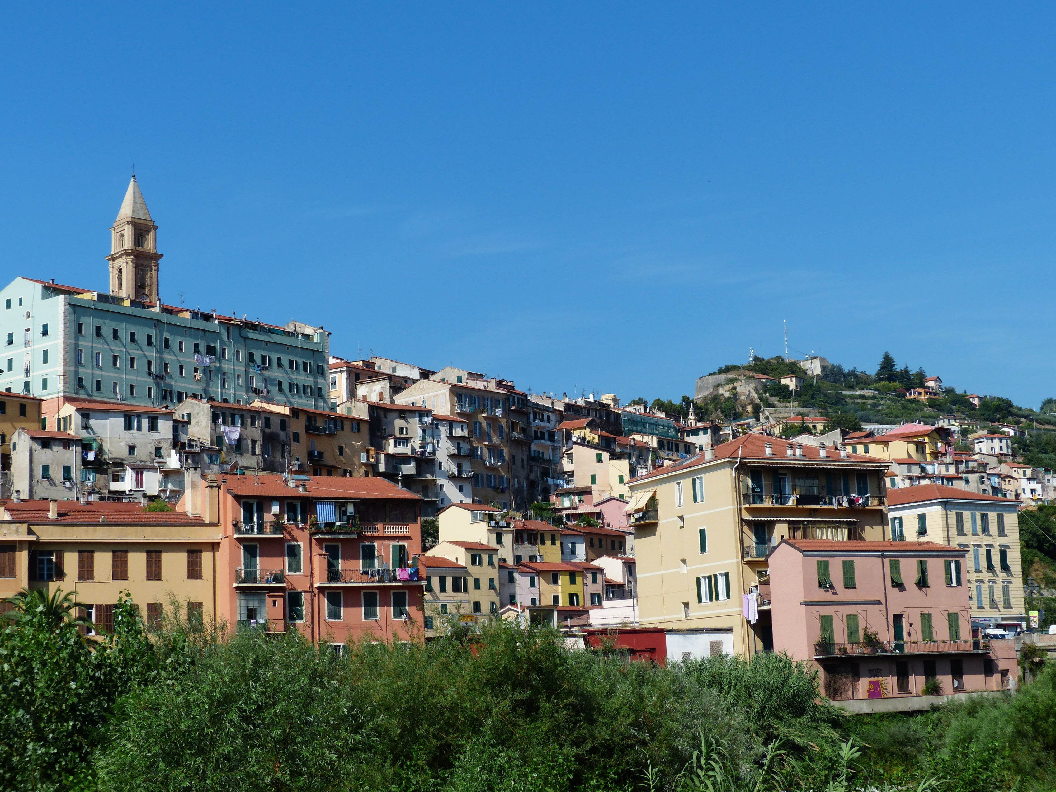 old town, liguria, copy space, clear sky, house, border town, riviera, spa, row house, no people, seaside resort, imperia, north italy, residential district, HD Wallpaper