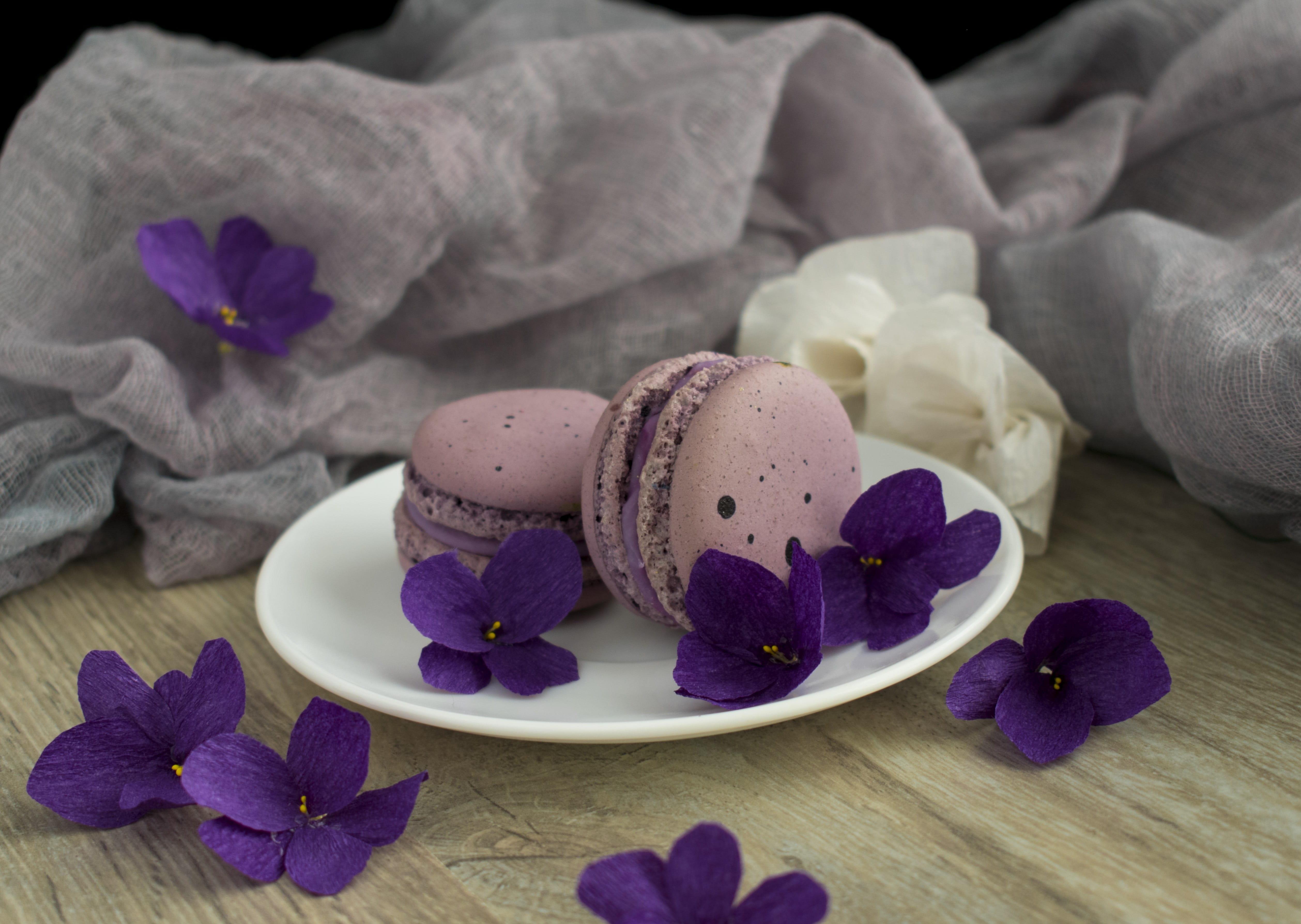 indulgence, confectionery, lilac, macaroons, violets, illustration, baking, beauty in nature, wellbeing, temptation, freshness, indoors, food, flower head, HD Wallpaper