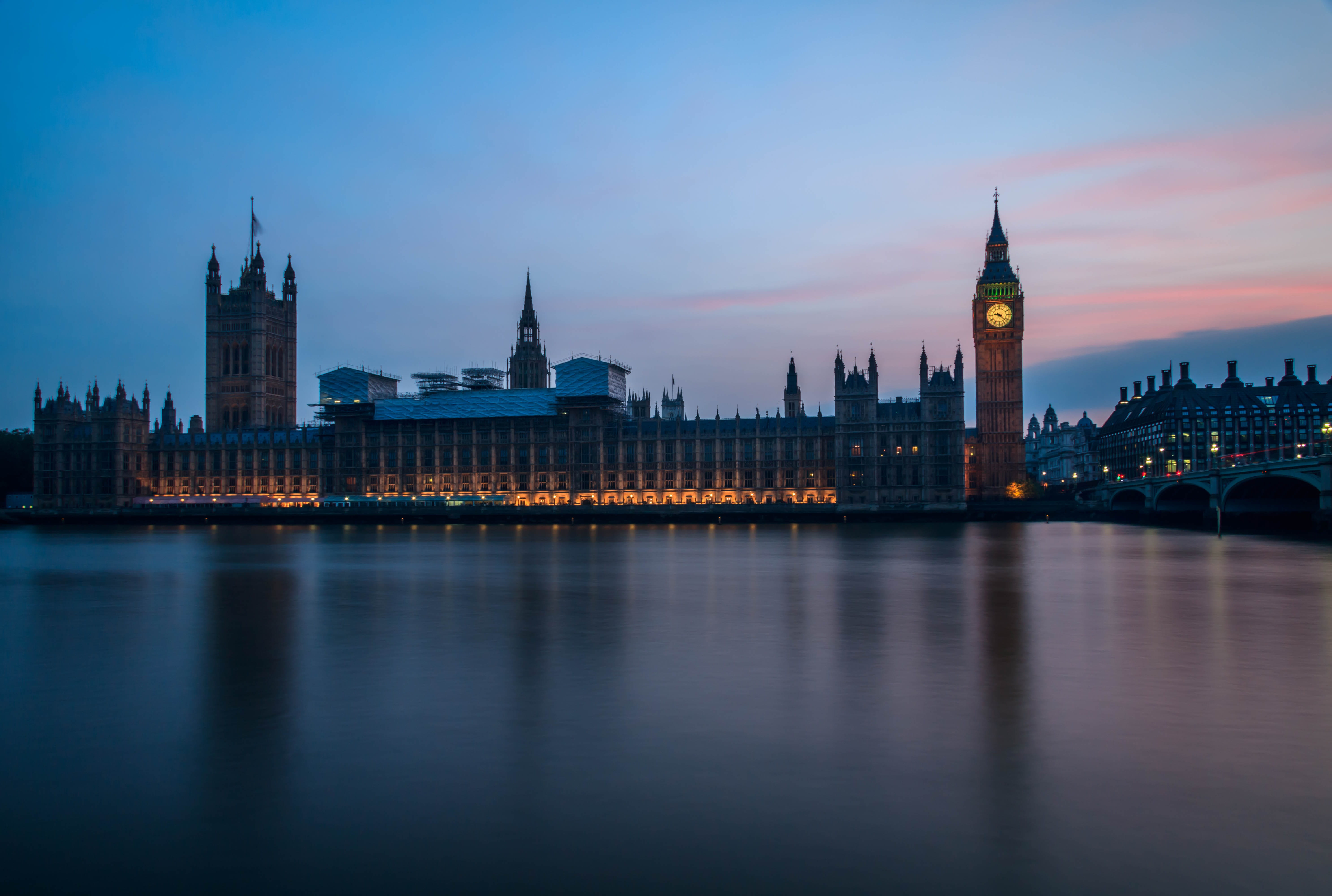 houses, skyline, british, blue sky, sky, london, tower, dusk, historic, urban skyline, clock, illuminated, evening, landscape, blur hour, no people, uk, HD Wallpaper