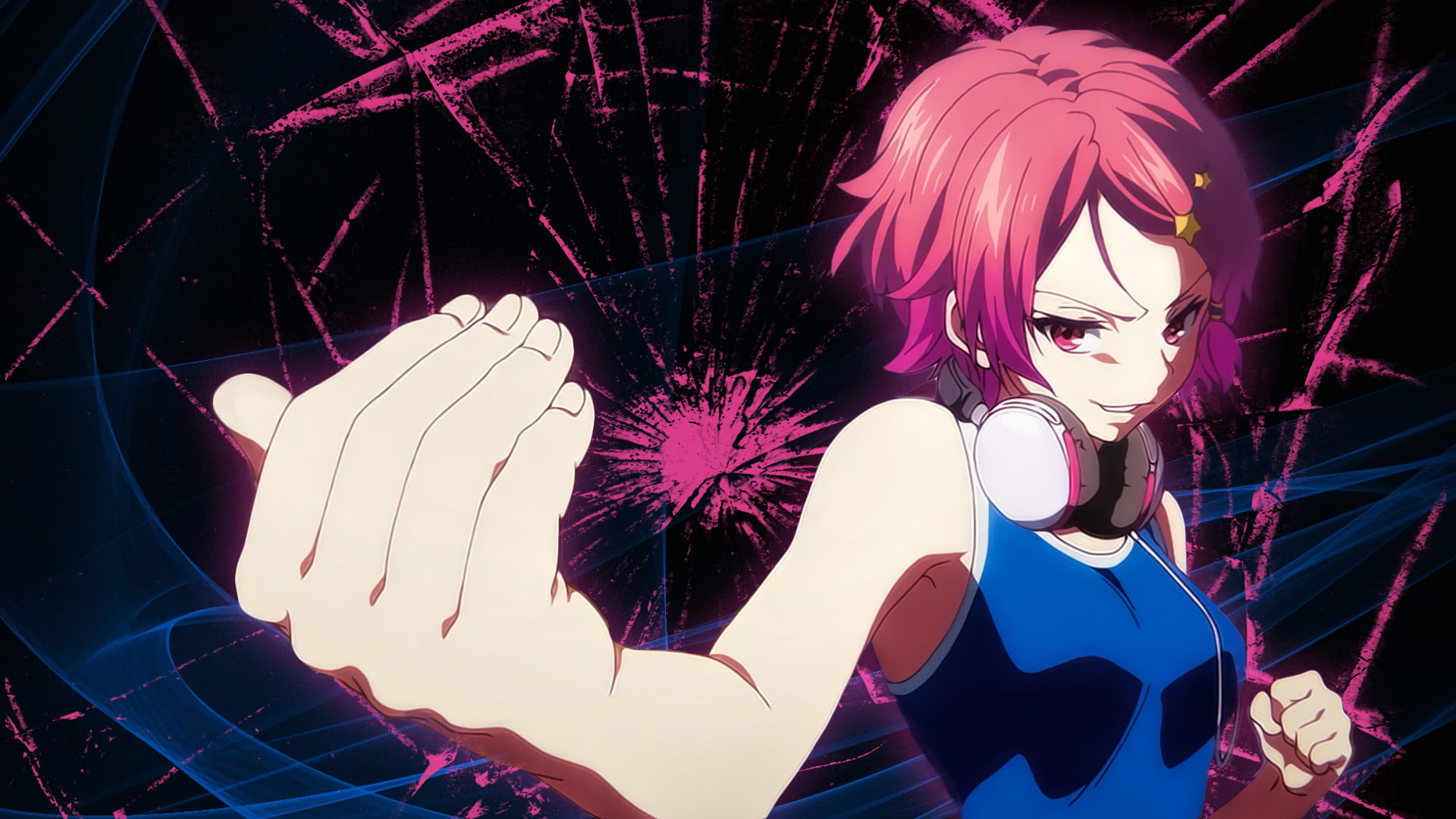 Pink Eyes, Headphones, Girl, Pink Hair, Koito Minase, 1080P, Anime, Myriad Colors Phantom World, HD Wallpaper