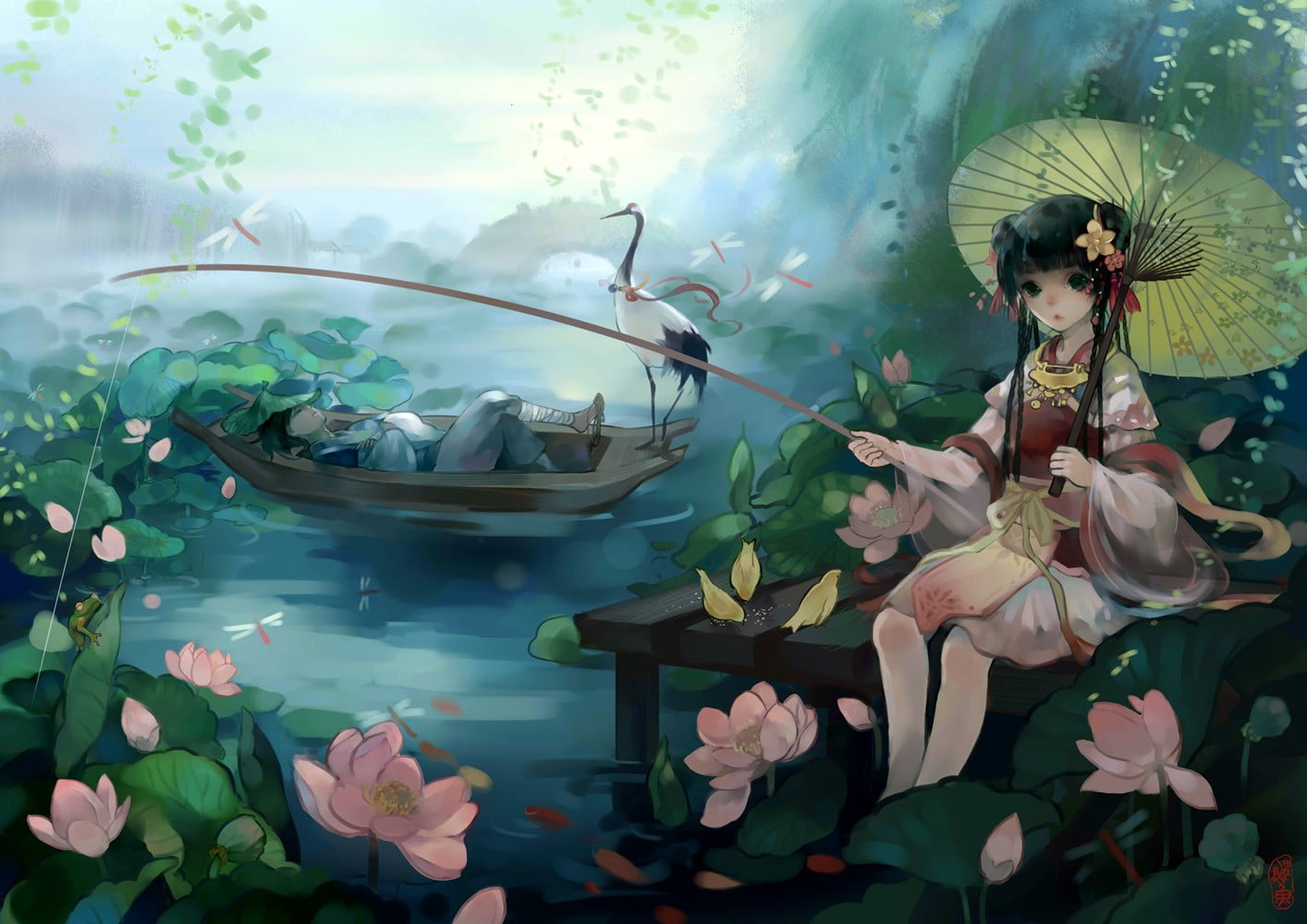 beauty in nature, reflection, petal, ceramic, boat, fishing, leaf, vulnerability, 720P, water, vase, fantasy art, fragility, real people, freshness, flowering plant, HD Wallpaper