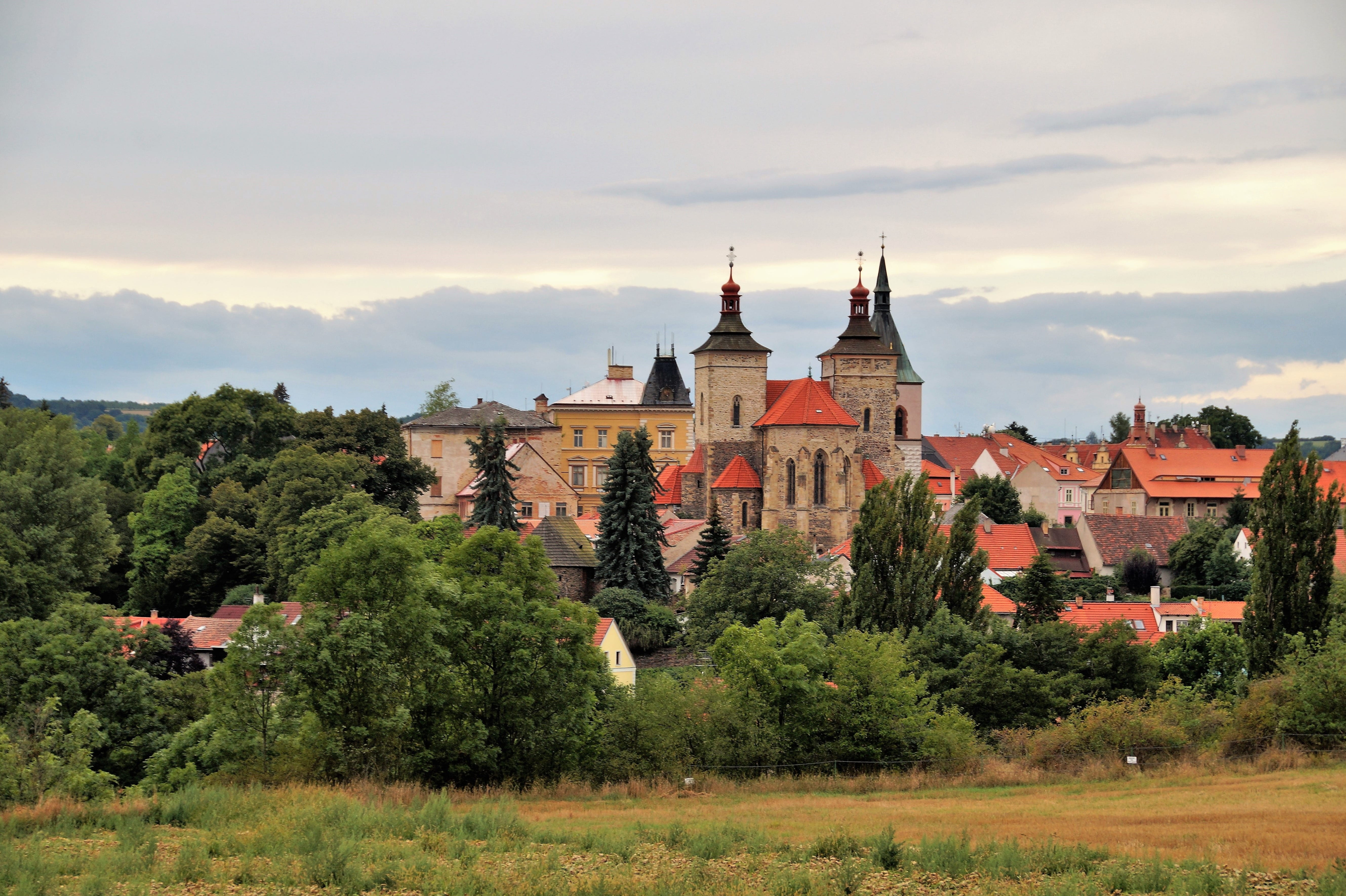 historical monuments, the past, castle, tower, plant, place of worship, nature, panorama, spire, kourim, central bohemia, tree, religion, belief, building, HD Wallpaper