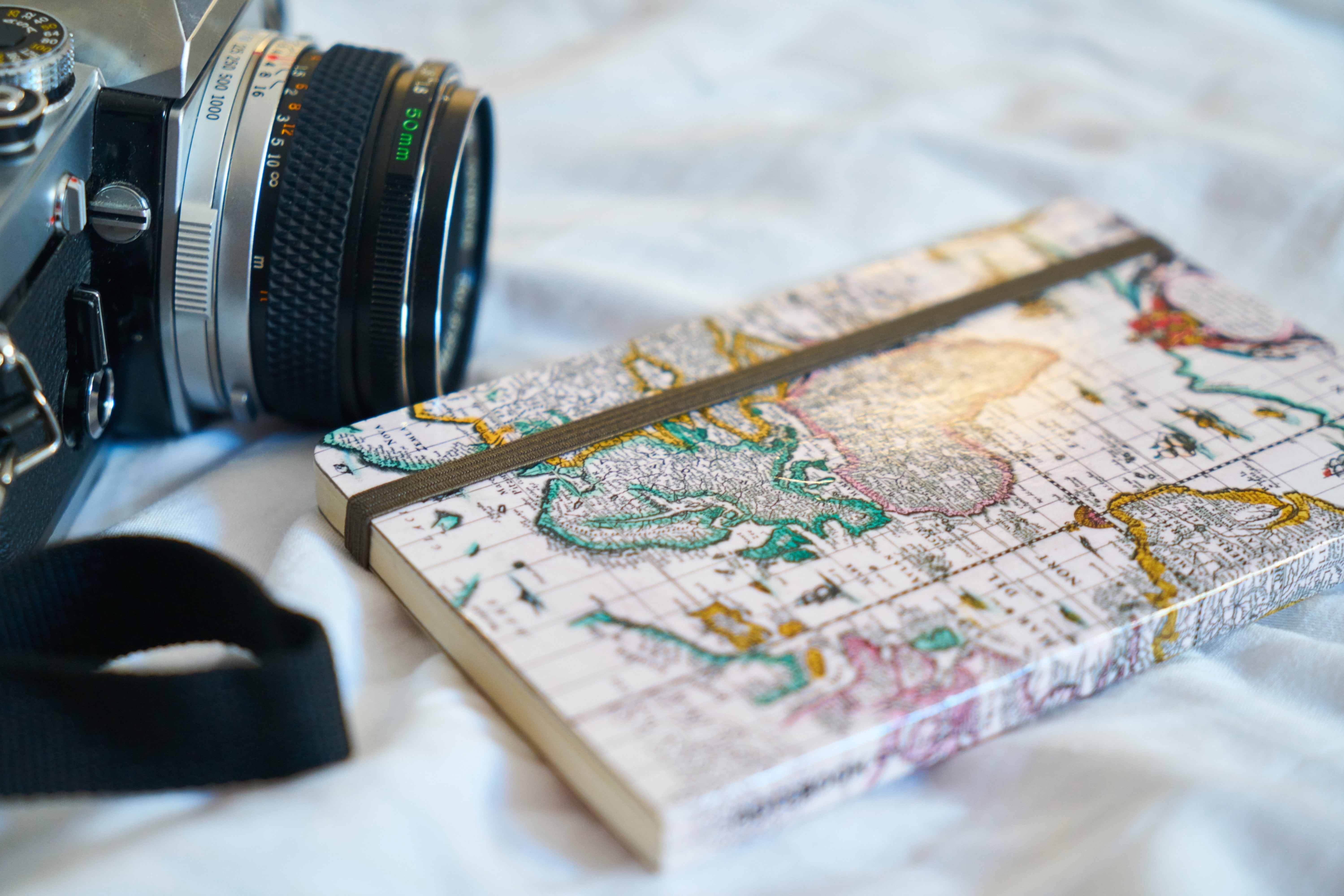 camera - photographic equipment, textile, no people, arts culture and entertainment, travel, journalist, day, selective focus, 5K, indoors, journey, still life, HD Wallpaper