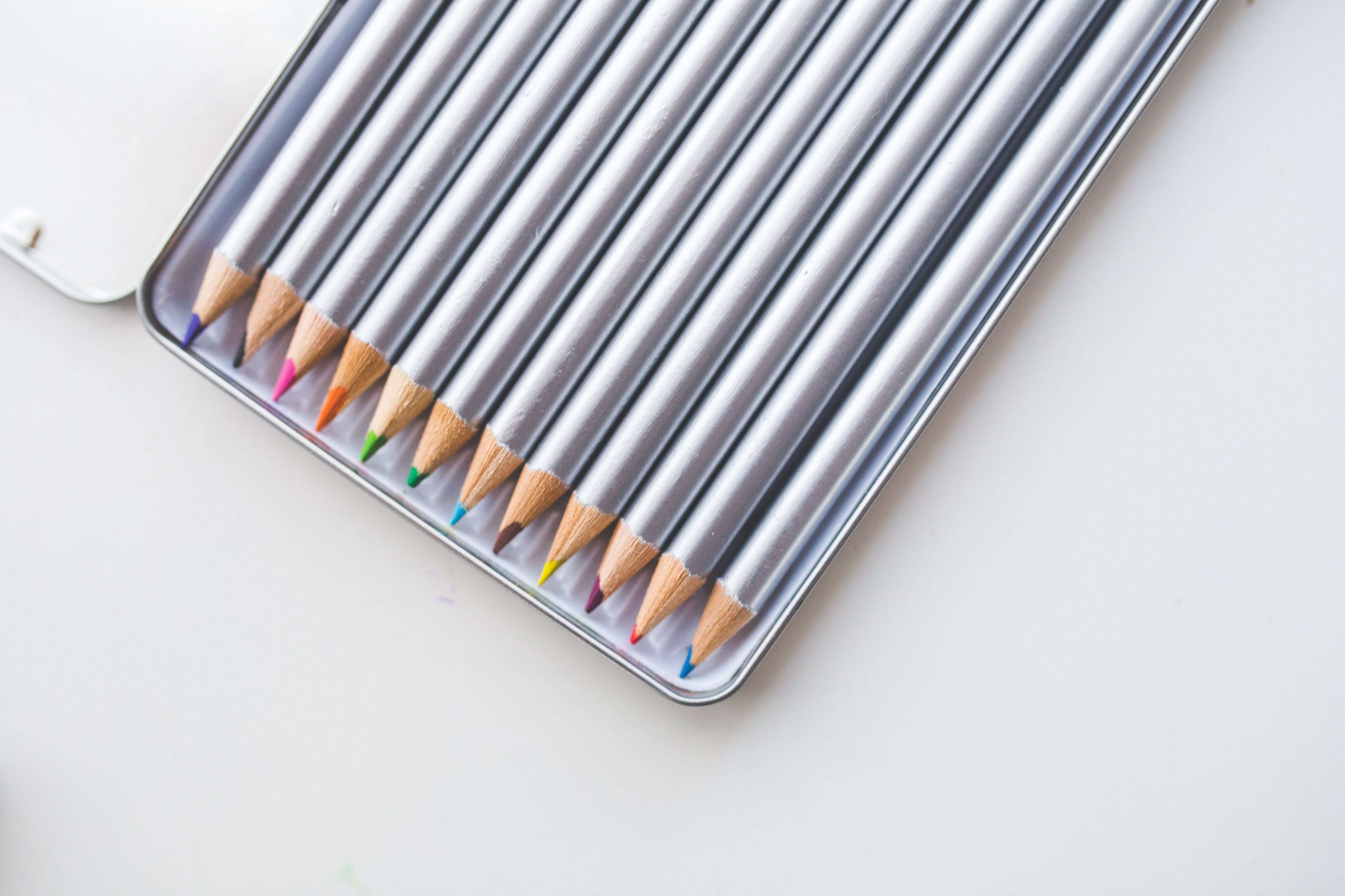white background, arrangement, copy space, studio shot, no people, pencils, day, in a row, indoors, work Tool, equipment, snack, multi colored, choice, HD Wallpaper