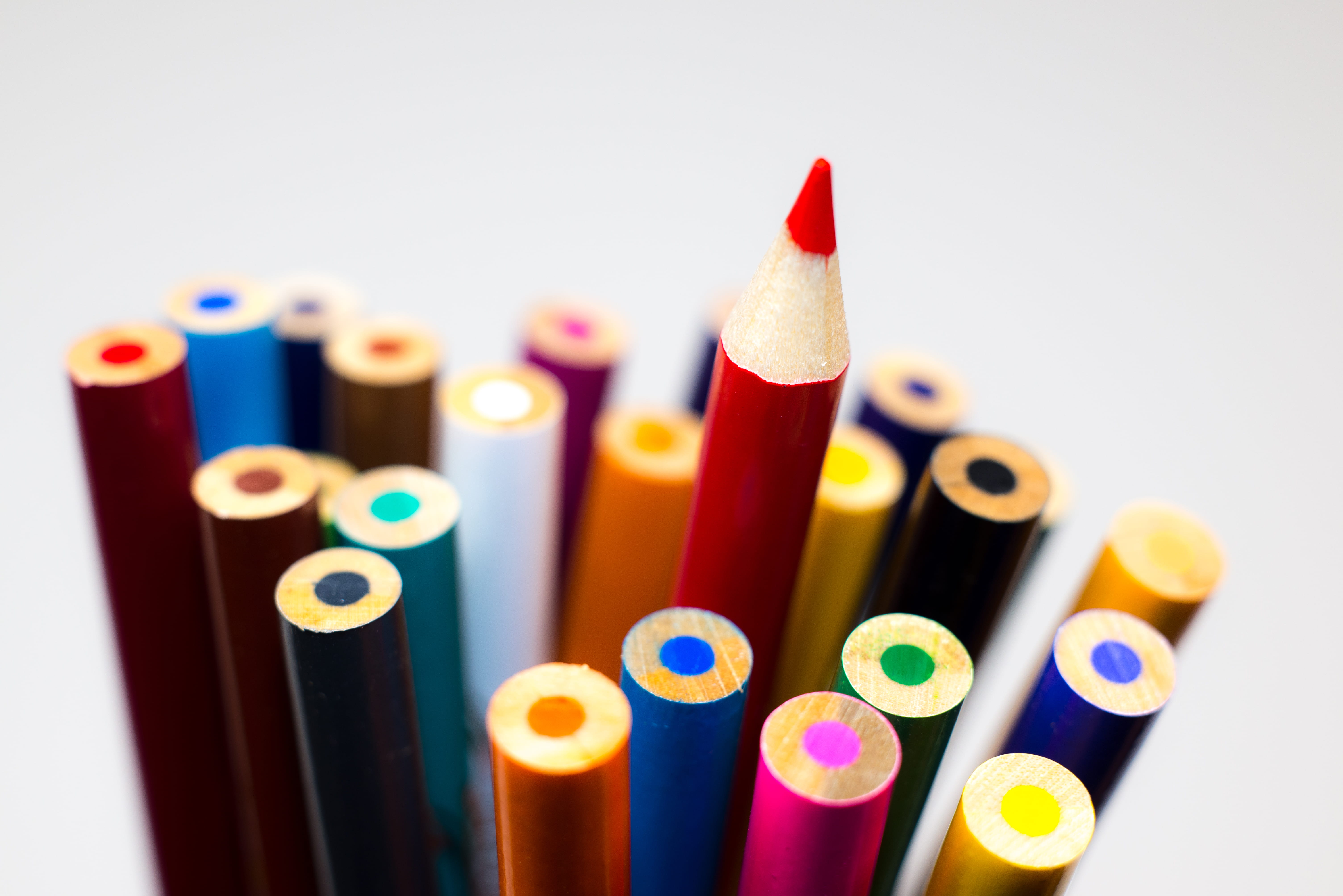 education, colored pencils, different, variation, 5K, indoors, art and craft equipment, multi colored, still life, colored pencil, colors, out of the box, HD Wallpaper