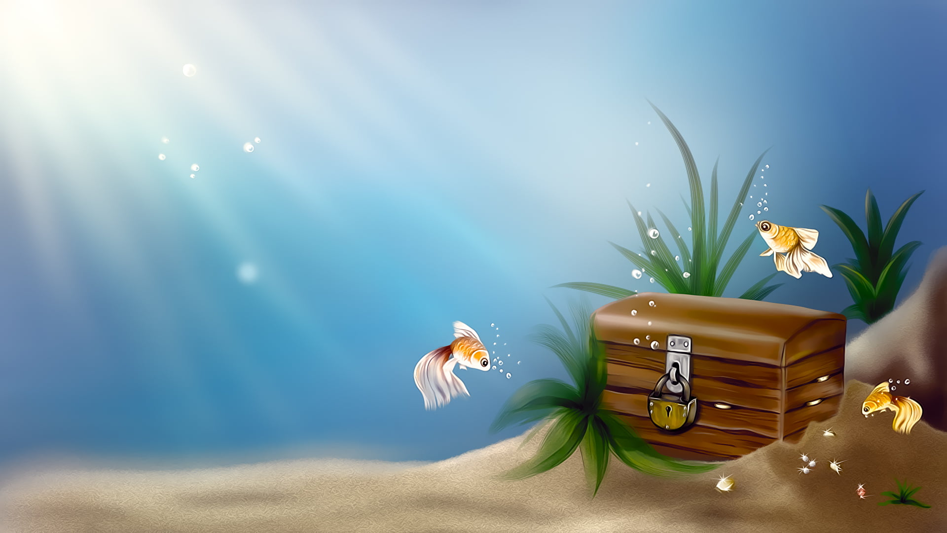 outdoors, treasure, animal themes, three, fish, sky, plant, beauty in nature, travel, under water, computer Graphic, image, vector, blue, castle, water, HD Wallpaper