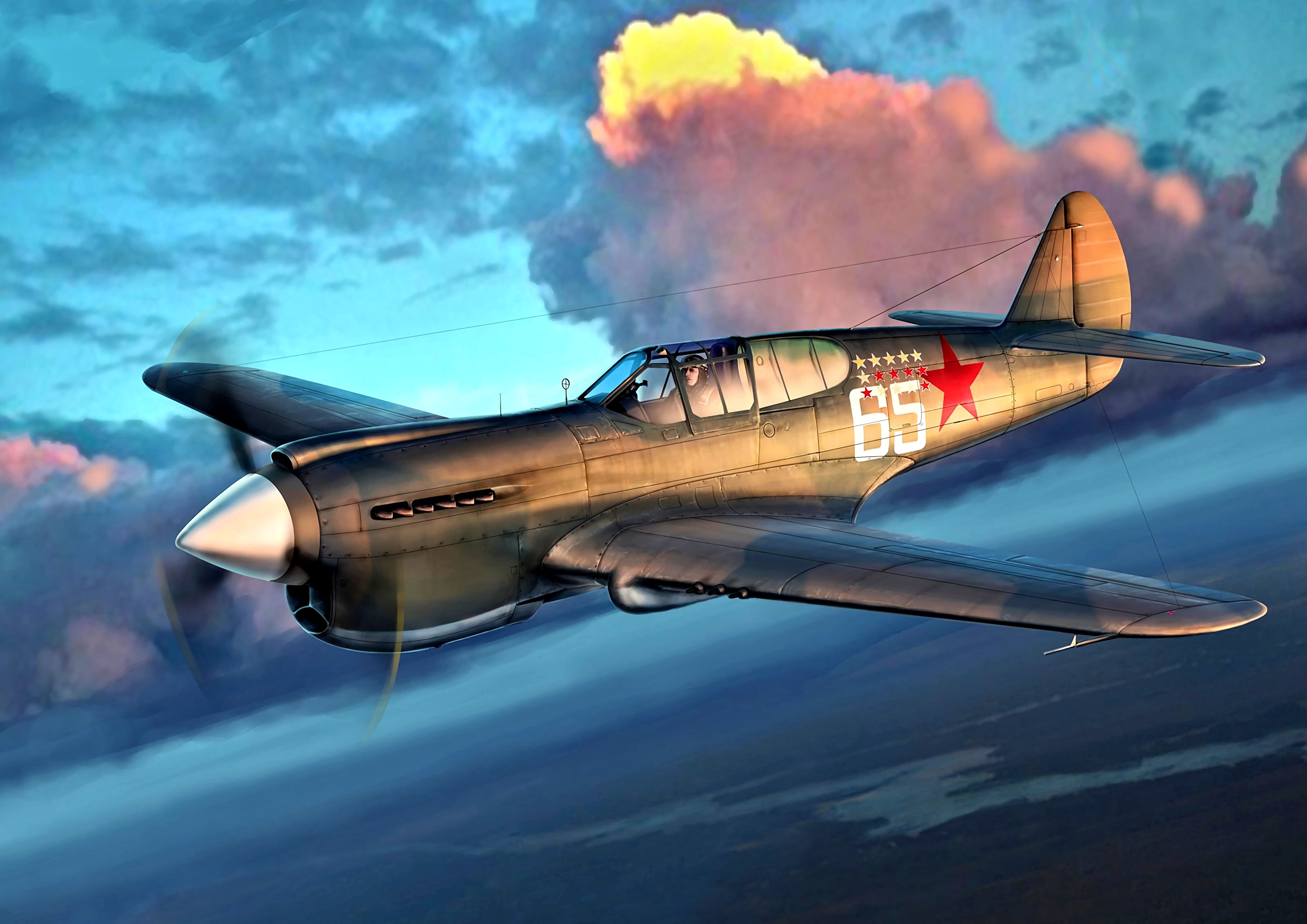 Clouds, P-40E, Warhawk, The second World war, THE RED ARMY AIR FORCE, fighter, Lend-lease, American, 2K, Сurtiss, The great Patriotic war, HD Wallpaper