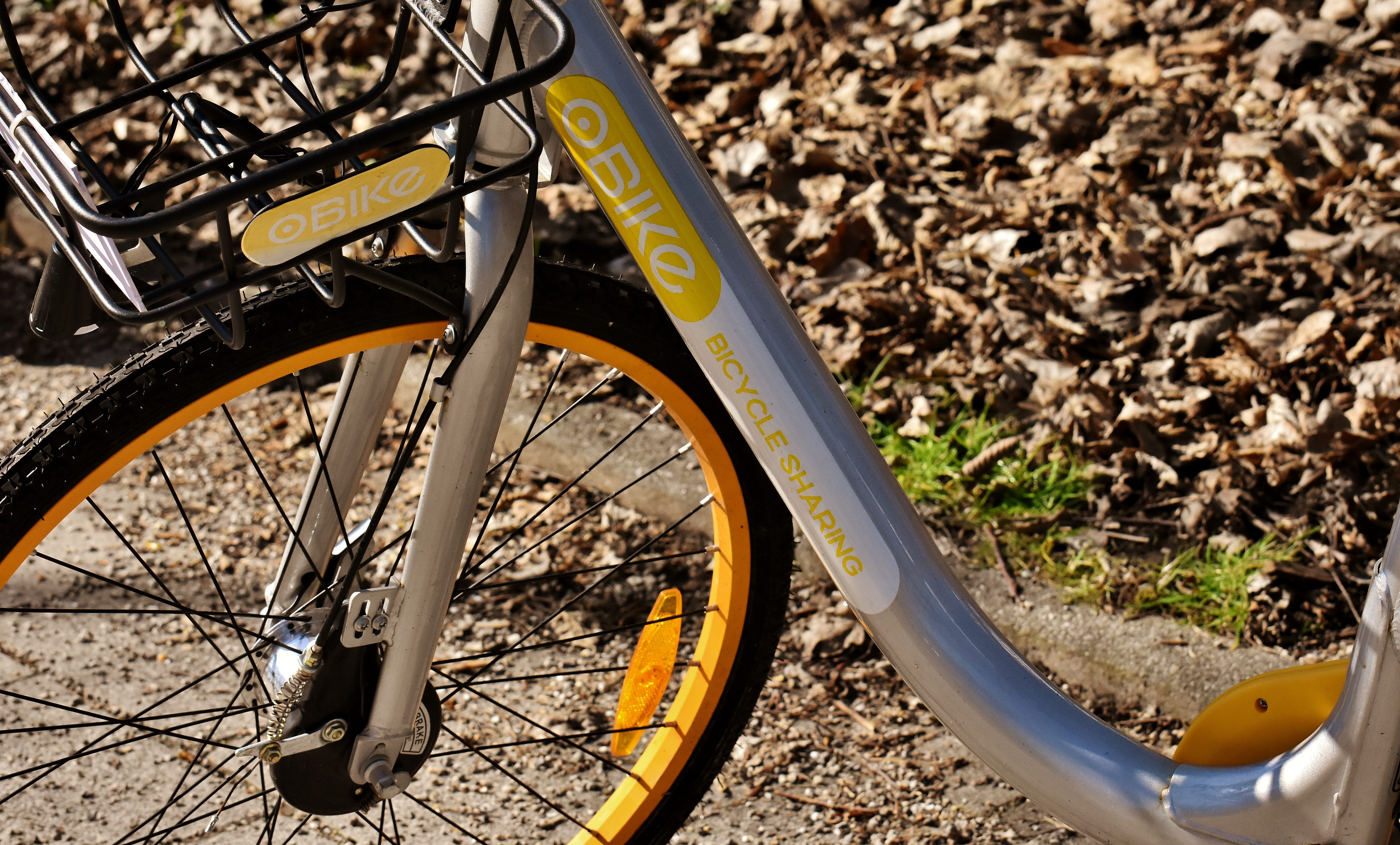 tire, bicycle, stationary, borrow, city bike, spoke, mode of transportation, land vehicle, sunlight, obike munich, rent, field, no people, metal, land, HD Wallpaper