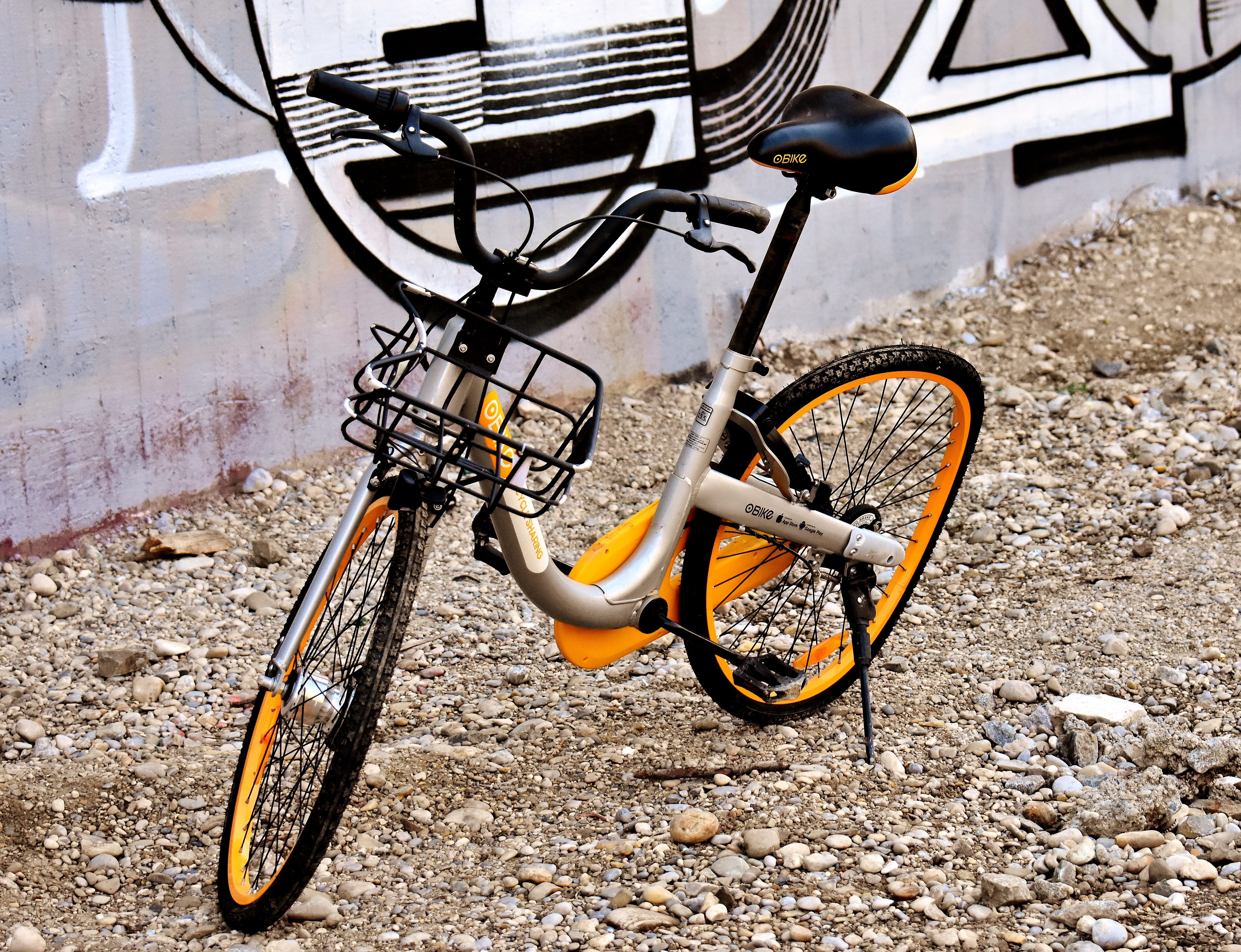 wall - building feature, nature, mode of transportation, no people, vandalism, rental bike, high angle view, 5K, outdoors, obike munich, day, street, rent, HD Wallpaper