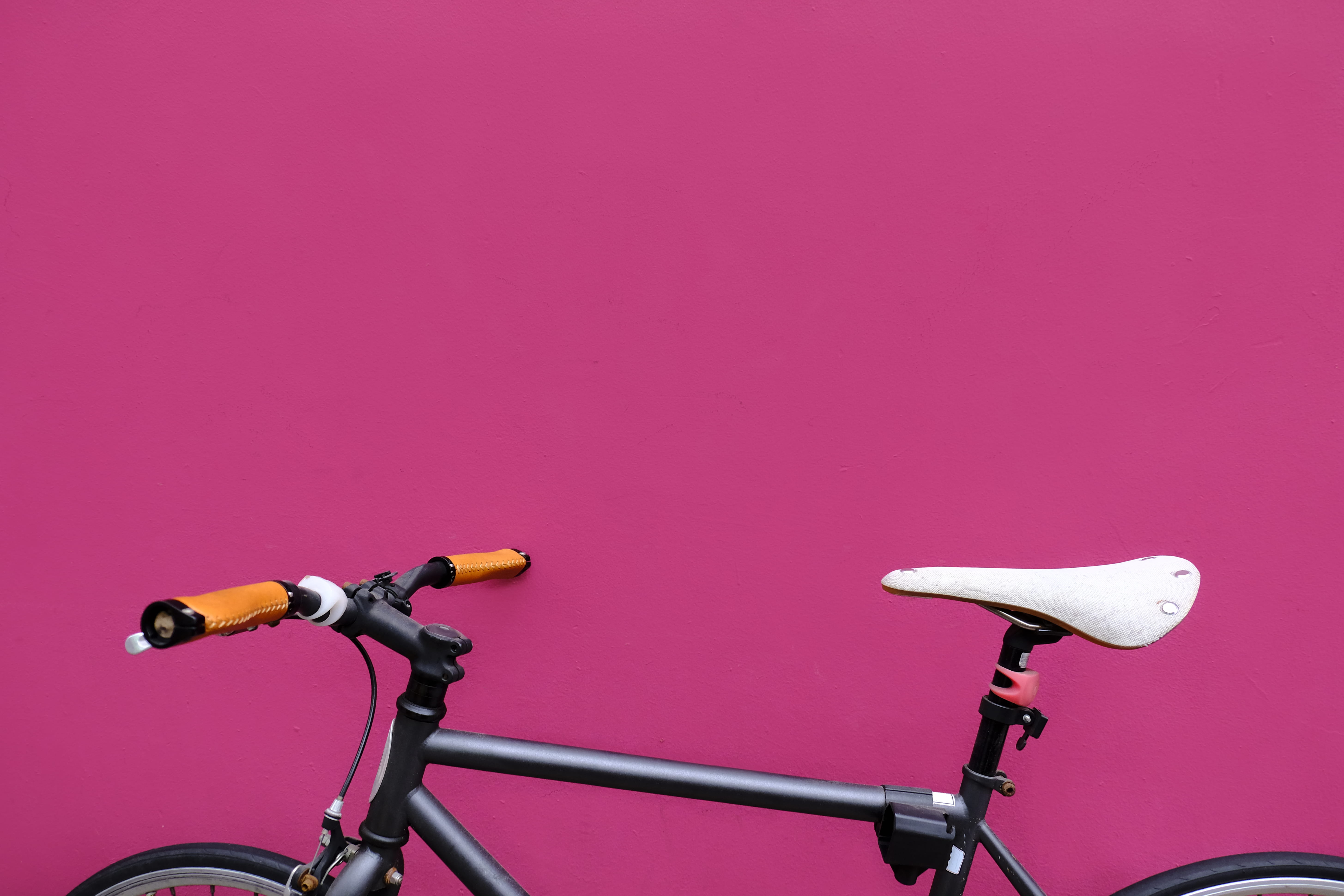 wheel, bicycle, 5K, transport, metal, hot pink, transportation, stationary, bright, cycling, gray, pedal, architecture, sport, copy space, studio shot, HD Wallpaper