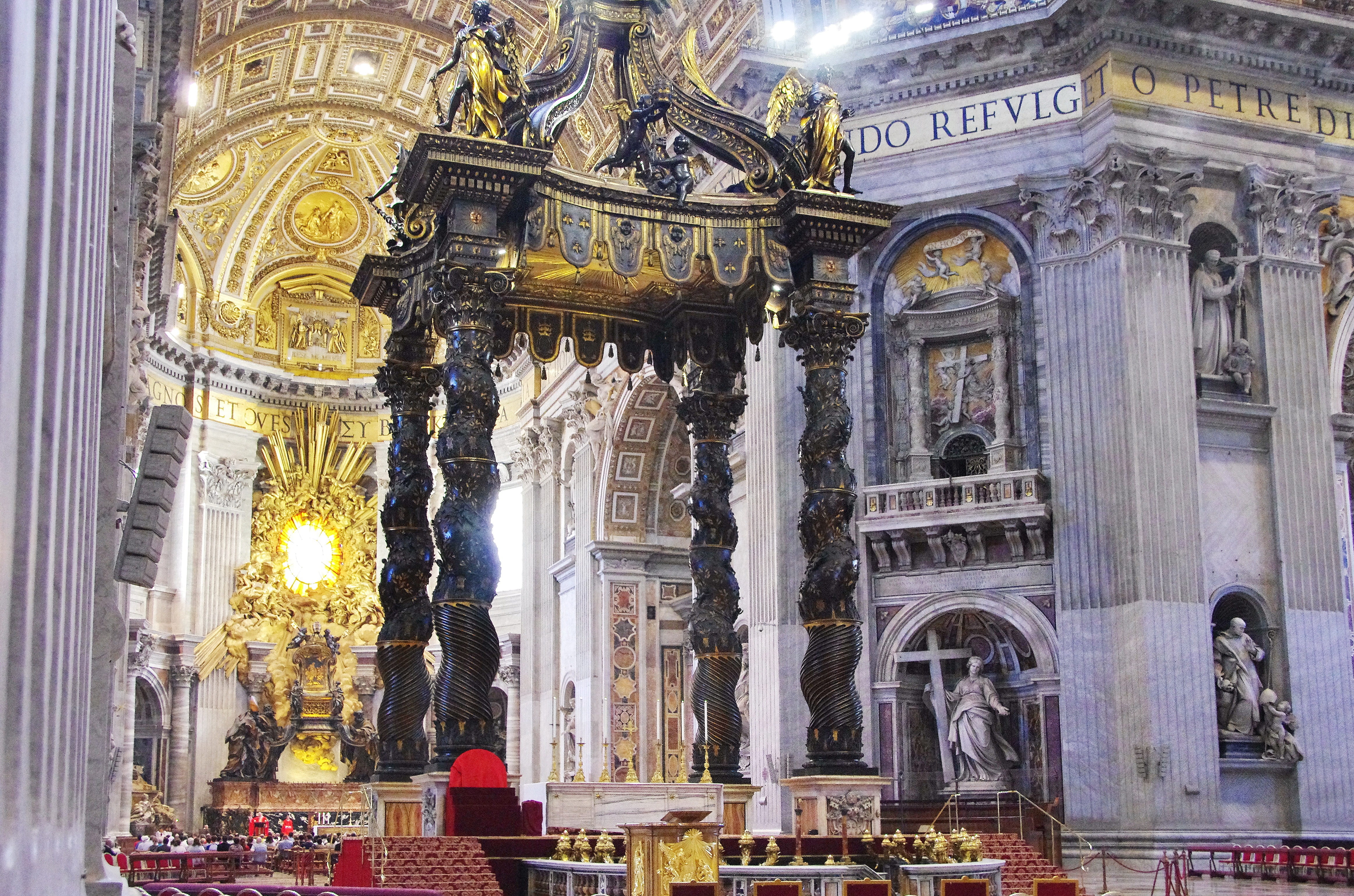 creativity, ciborium, tomb of st peter, spirituality, st pierre, ornate, 4K, statue, rome, immensity, low angle view, vatican, place of worship, building, HD Wallpaper