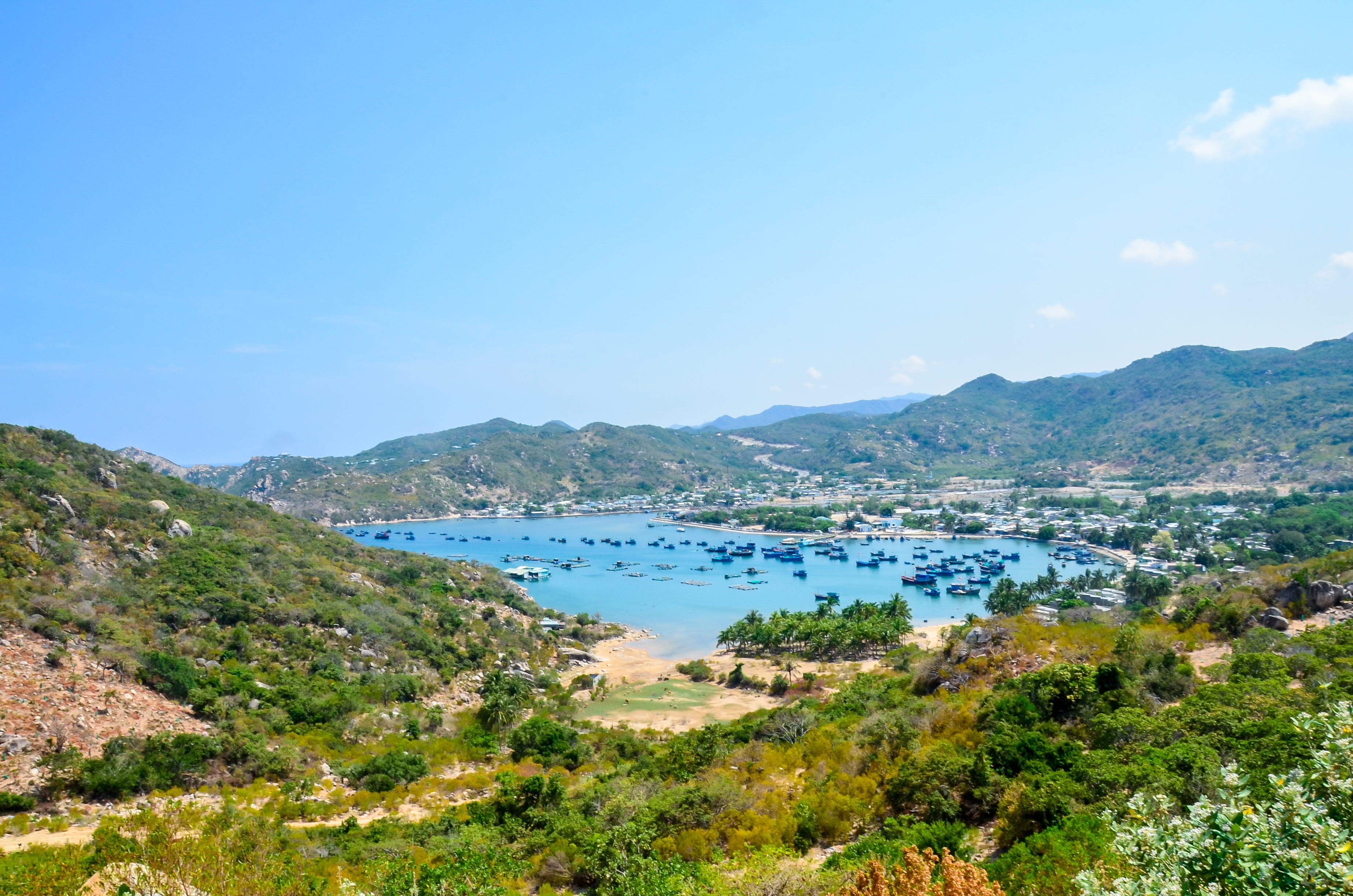 scenics - nature, tranquility, blue, beautiful bay, high angle view, vinh hy bay, the sea, nice, green, beauty in nature, outdoors, tree, vision, 2K, plant, HD Wallpaper