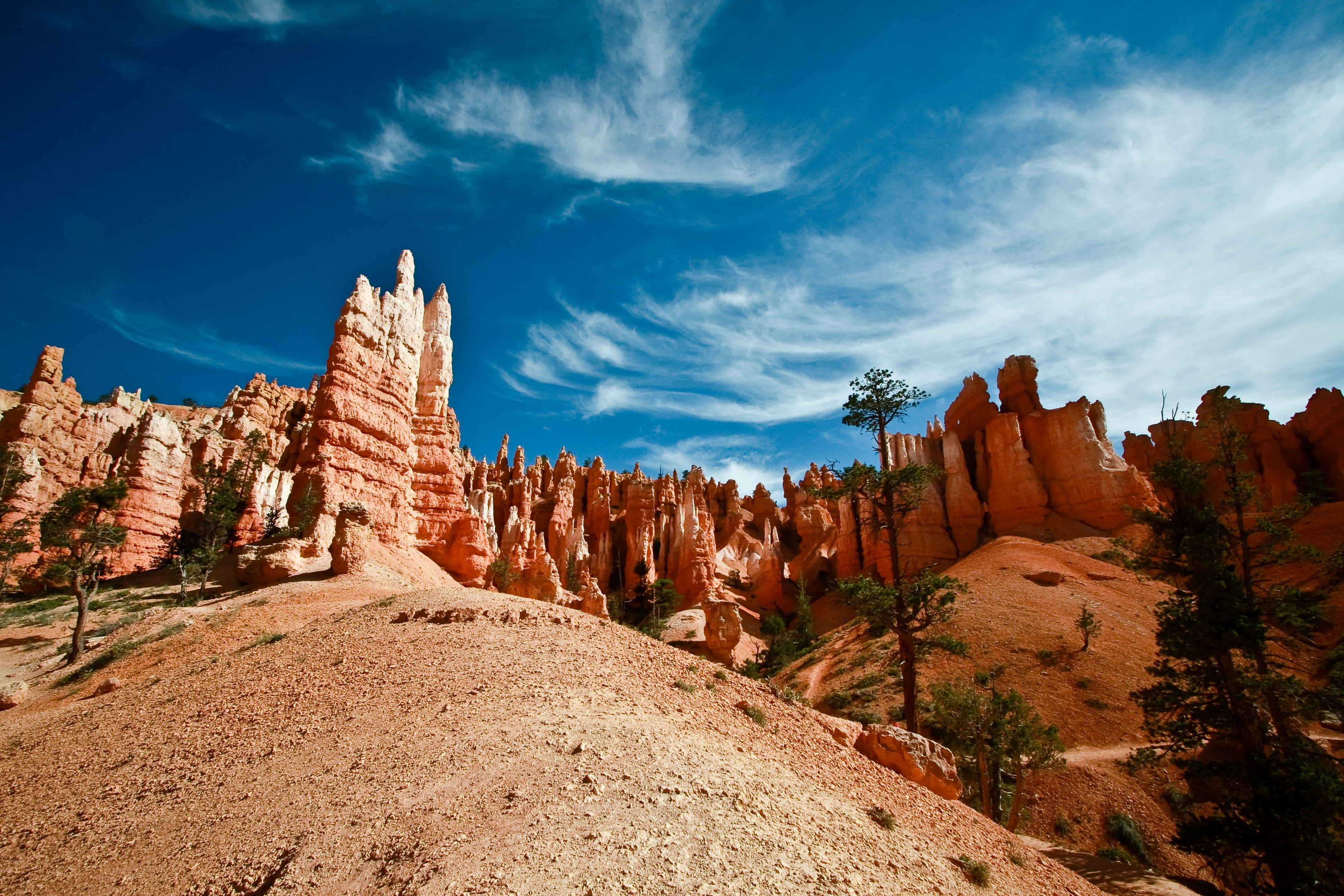 arid climate, landscape, united states, tranquility, sky, rock formation, park, travel, cloud - sky, america, usa, nature, bryce canyon, beauty in nature, HD Wallpaper