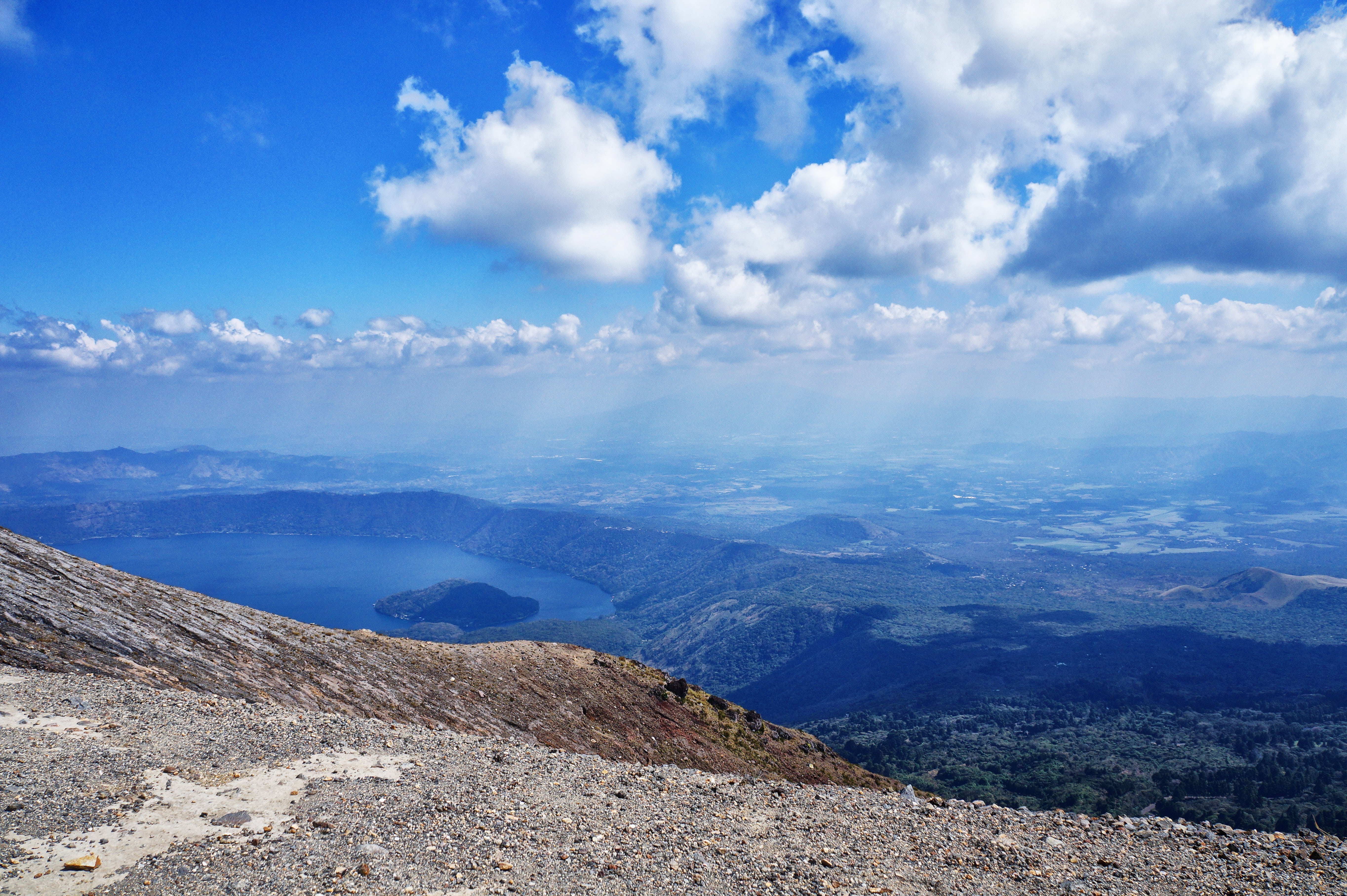 cloud - sky, rocks, 5K, blue, landscape, scenics - nature, holiday, mountain range, volcano, clouds, sky, mountain, tourism, coatepeque, travel destinations, HD Wallpaper