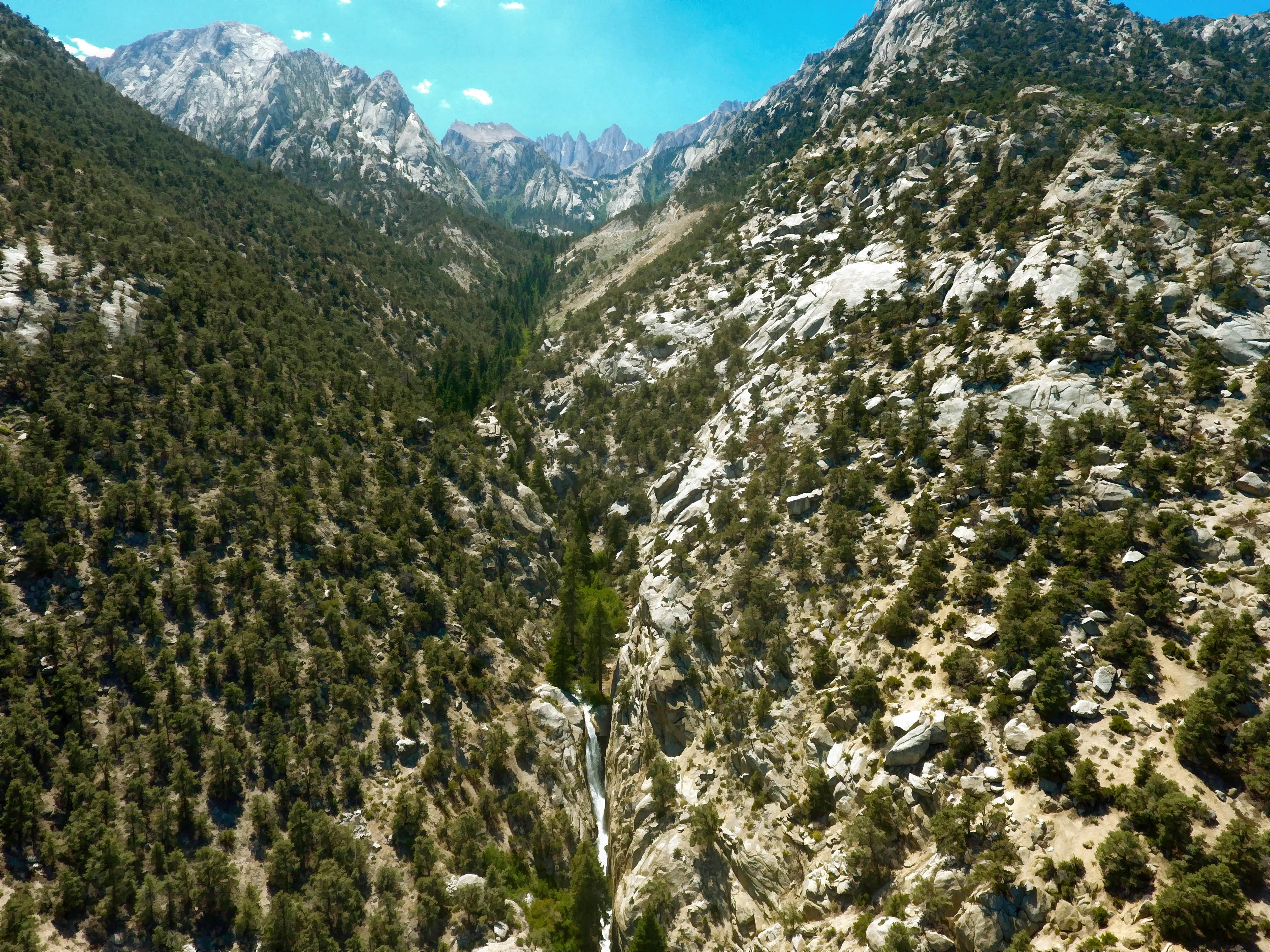4K, tranquility, aerial photo, mountain, coniferous tree, non-urban scene, tree, no people, growth, mountain range, nature, tranquil scene, sky, sierra nevada mountains, HD Wallpaper