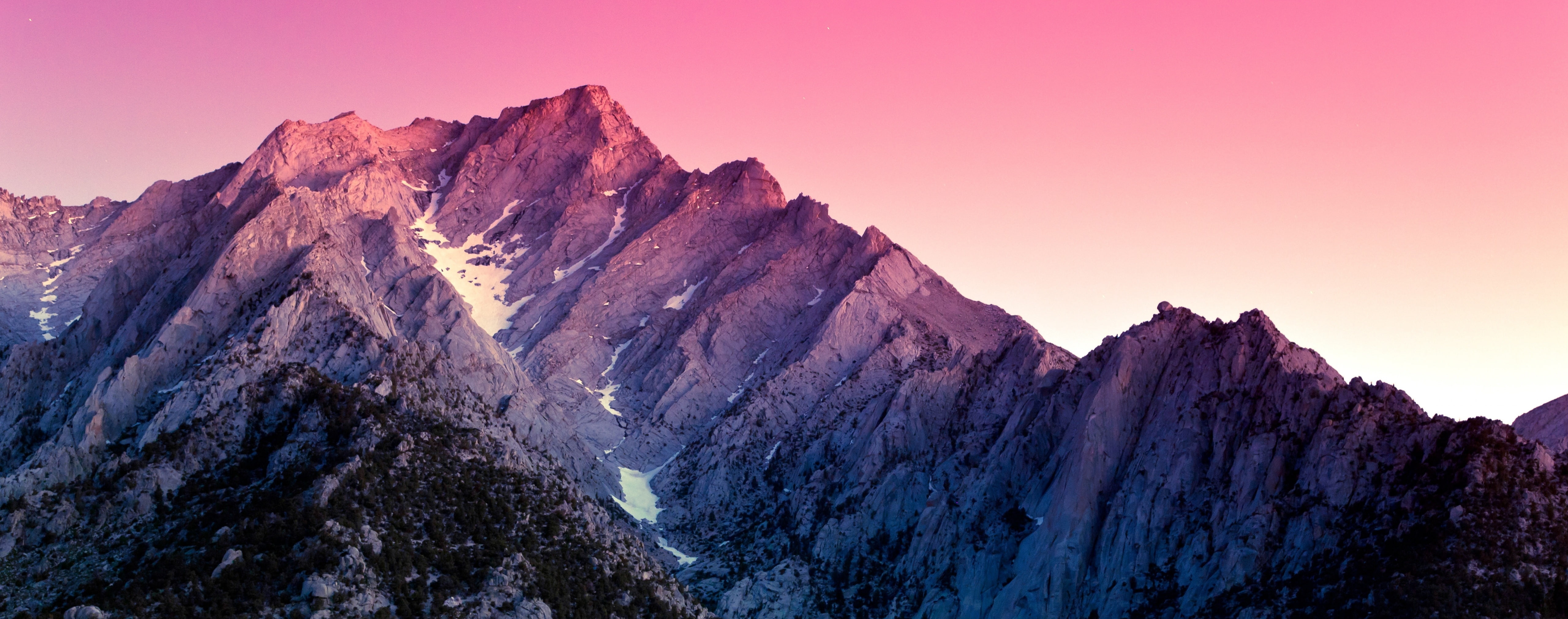 rock - object, crag, sunset, pine, purple, mountain range, mountain peak, idyllic, lone, solid, no people, mountain, 5K, awe, rock formation, travel destinations, HD Wallpaper