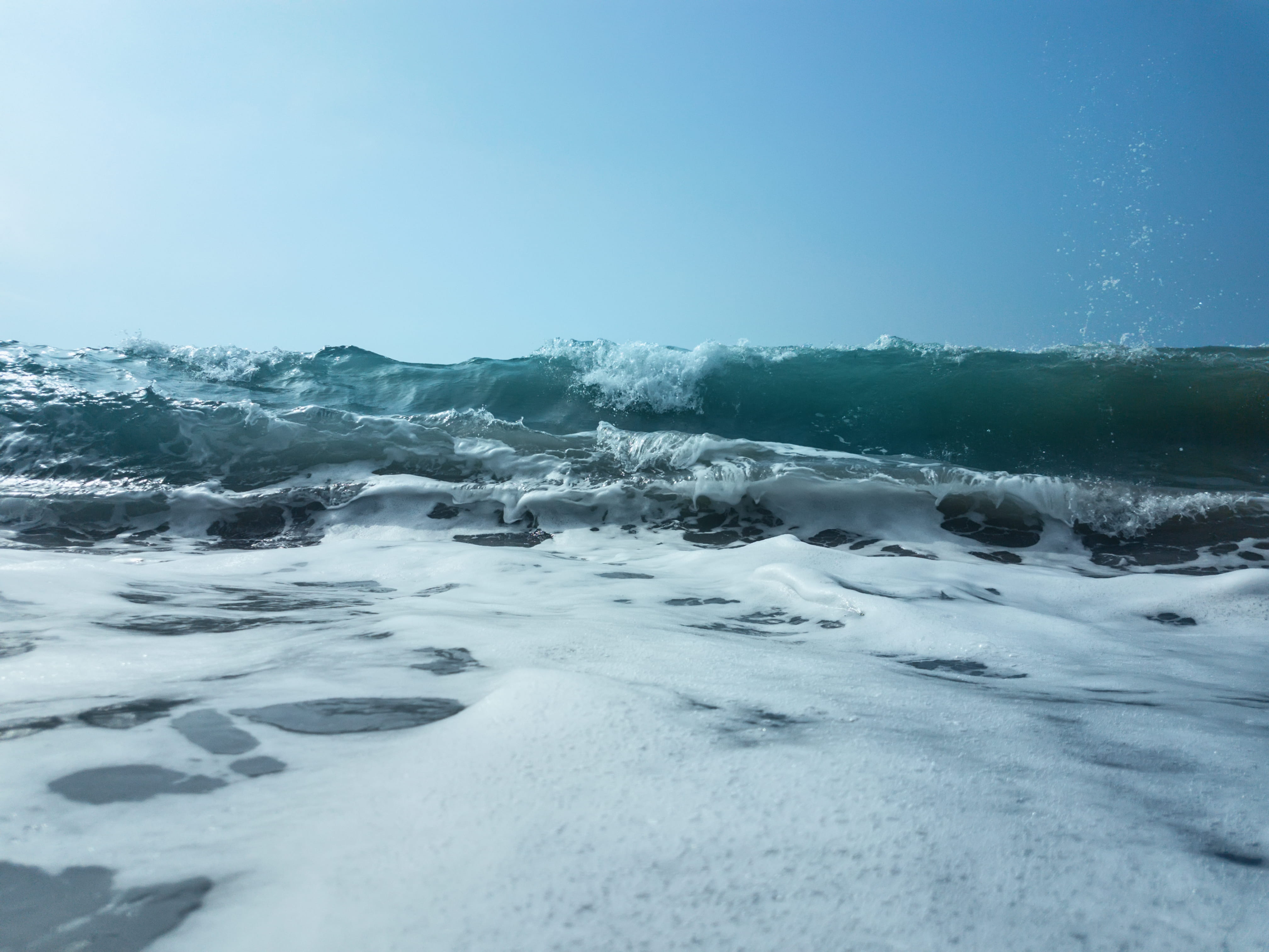 clear sky, no people, copy space, monster, outdoors, shadows, wind, waves, foam, sky, winter, water, tranquil scene, motion, beauty in nature, HD Wallpaper