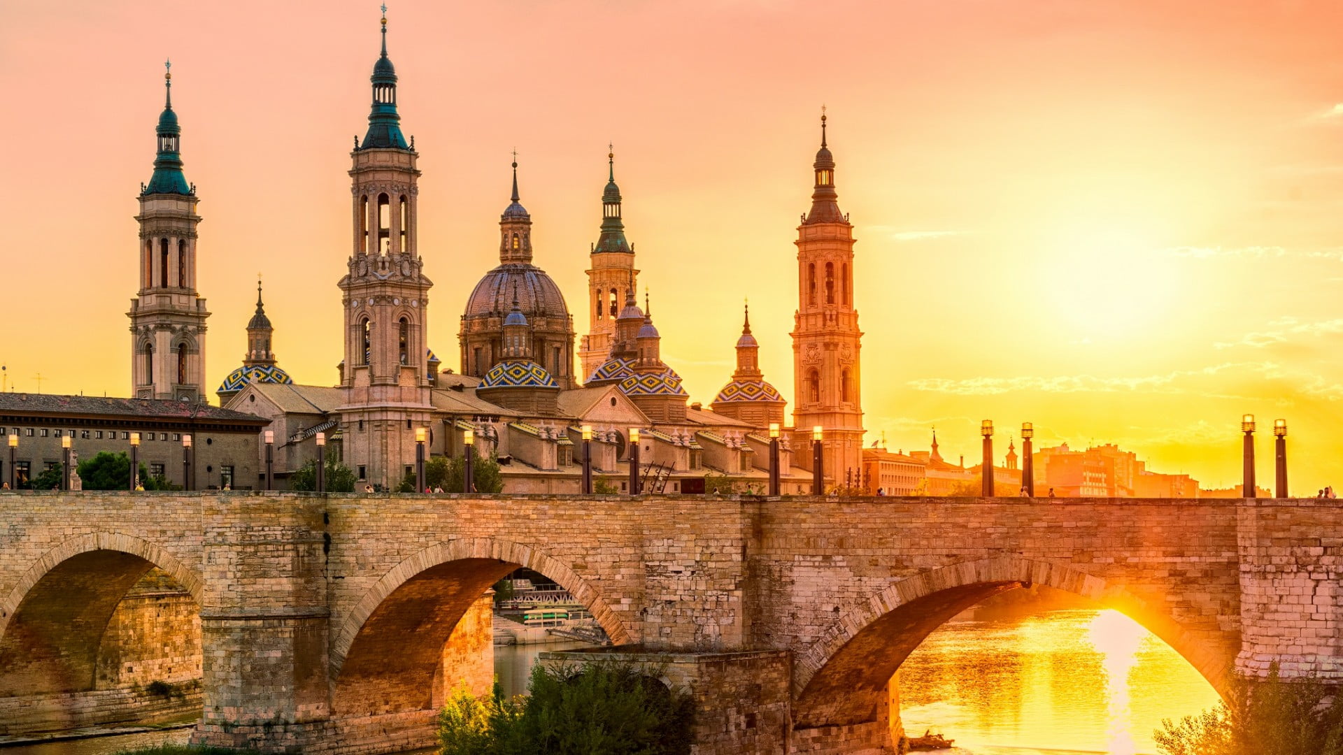 nature, basilica, arch, evening, tourist attraction, bridge - man made structure, history, architecture, the past, no people, building, our lady of the pillar, HD Wallpaper