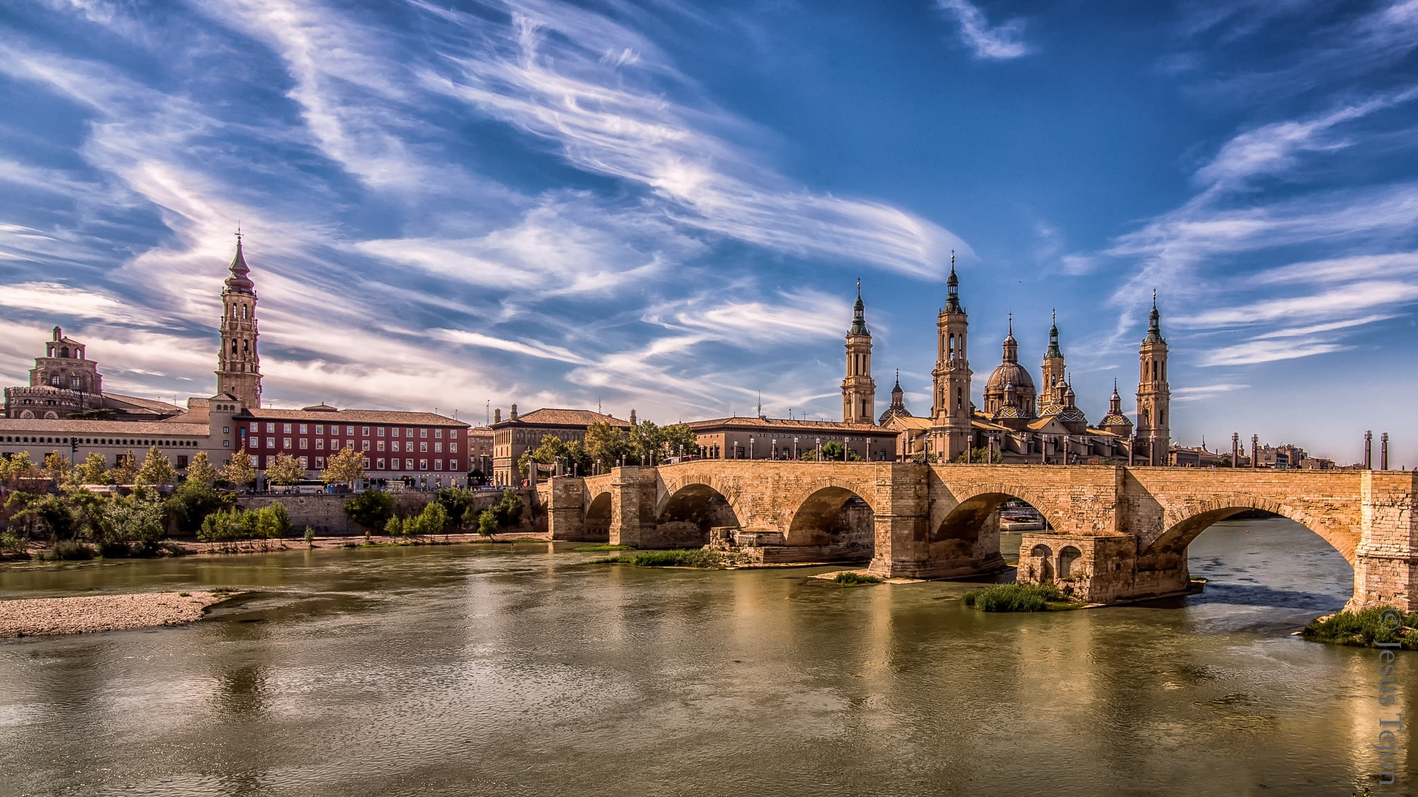 bridge, 1080P, Zaragoza, tower, the city, Spain, HD Wallpaper