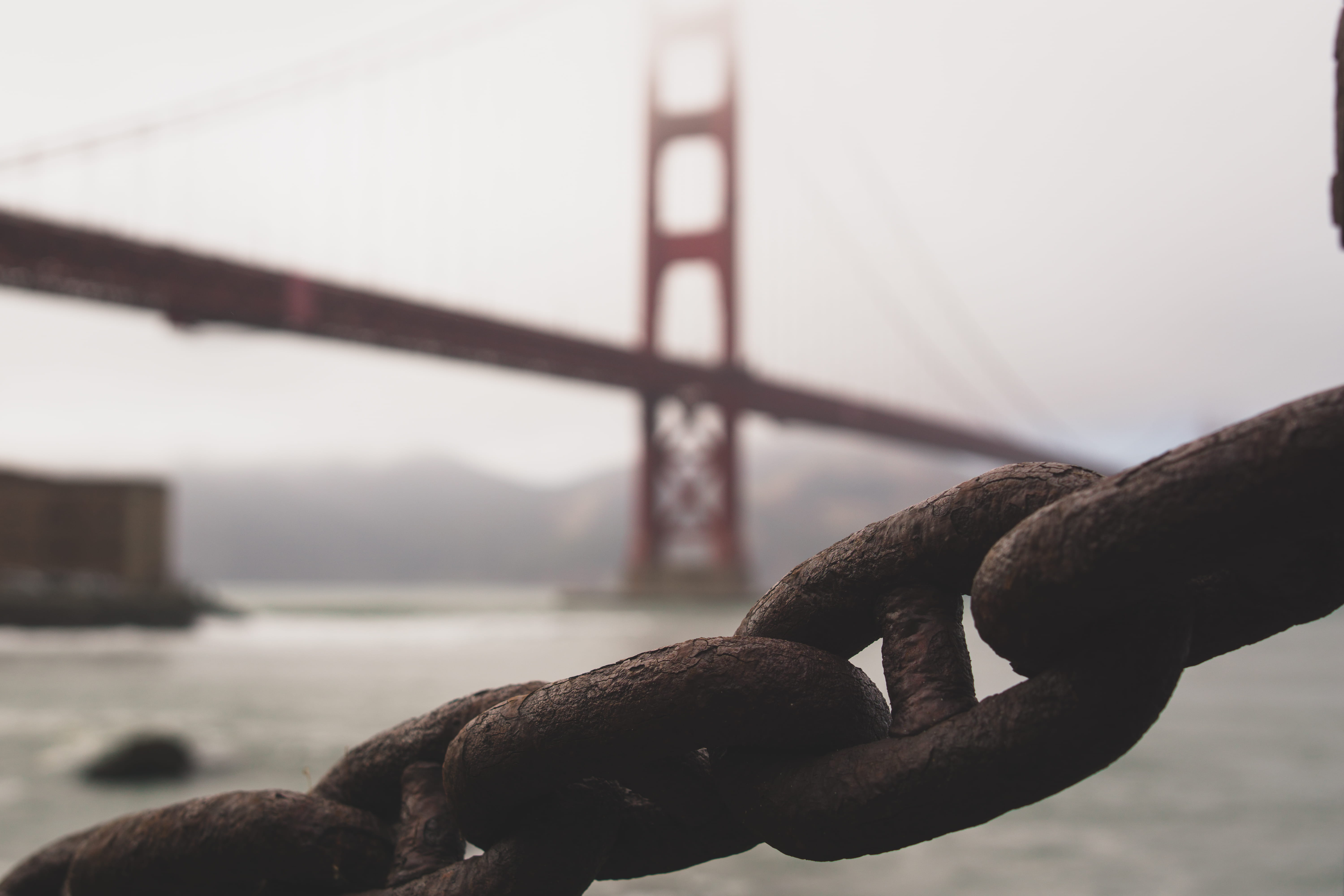 5K, brown, landscape, security, red, iron, no people, fort point, water, chain, outdoors, safety, moody, united states, focus on foreground, HD Wallpaper