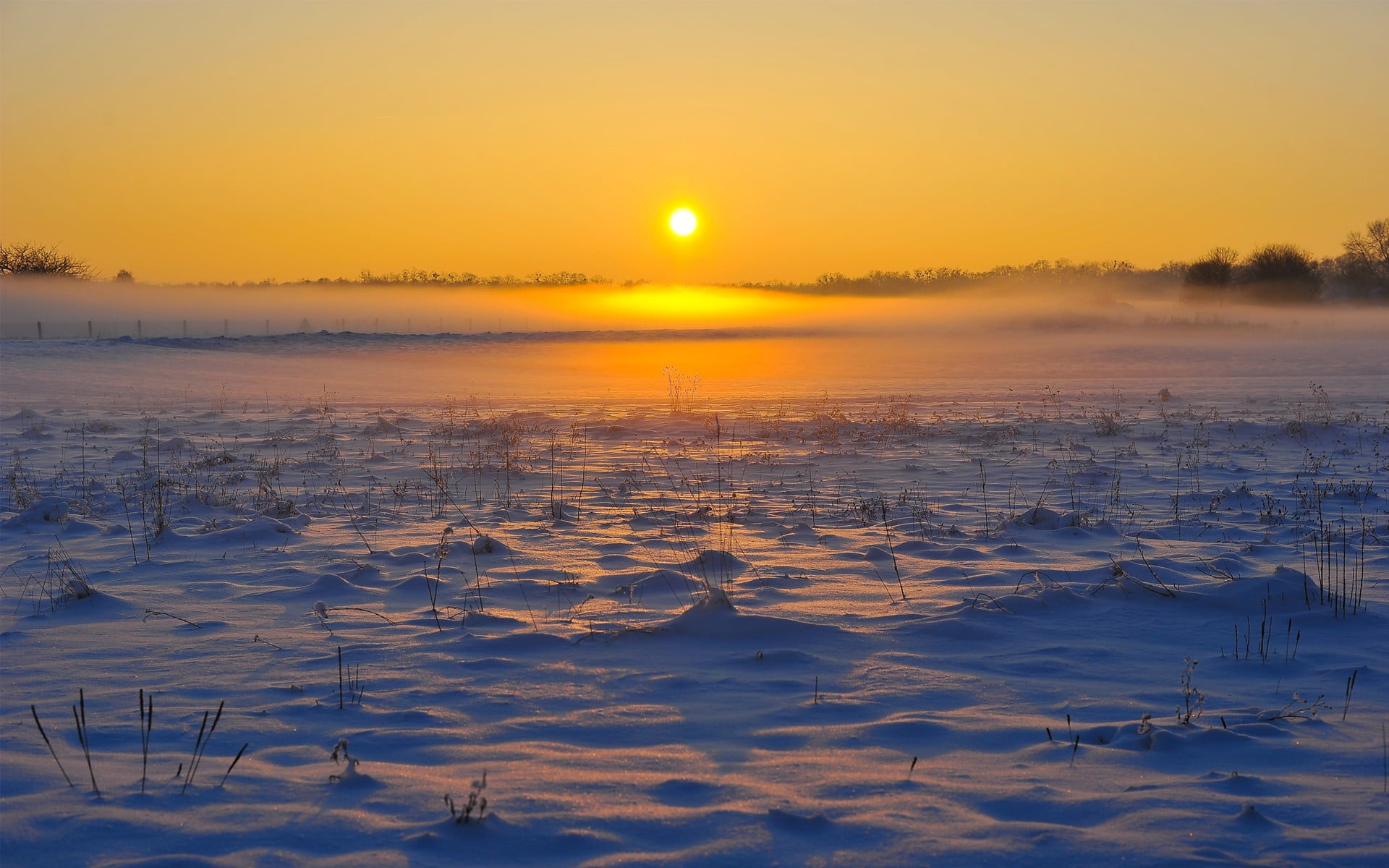non-urban scene, Sun, reflection, tranquility, sunlight, no people, scenics - nature, setting, landscape, water, snow, 1080P, cold temperature, idyllic, HD Wallpaper