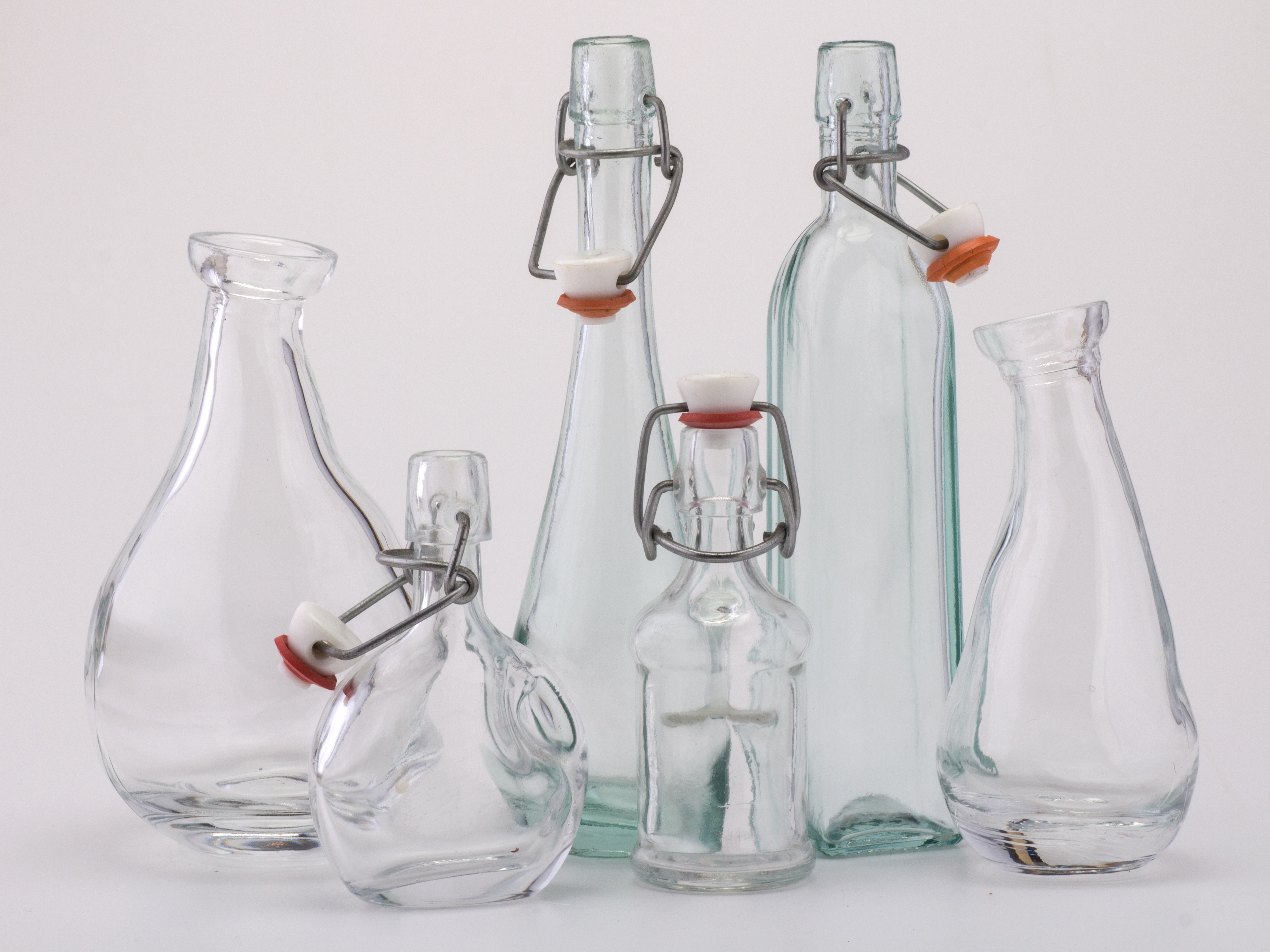 transparent, close-up, group of objects, glass, carafe, table, bottle, empty, food, white background, liquid, light reflections, food and drink, no people, HD Wallpaper